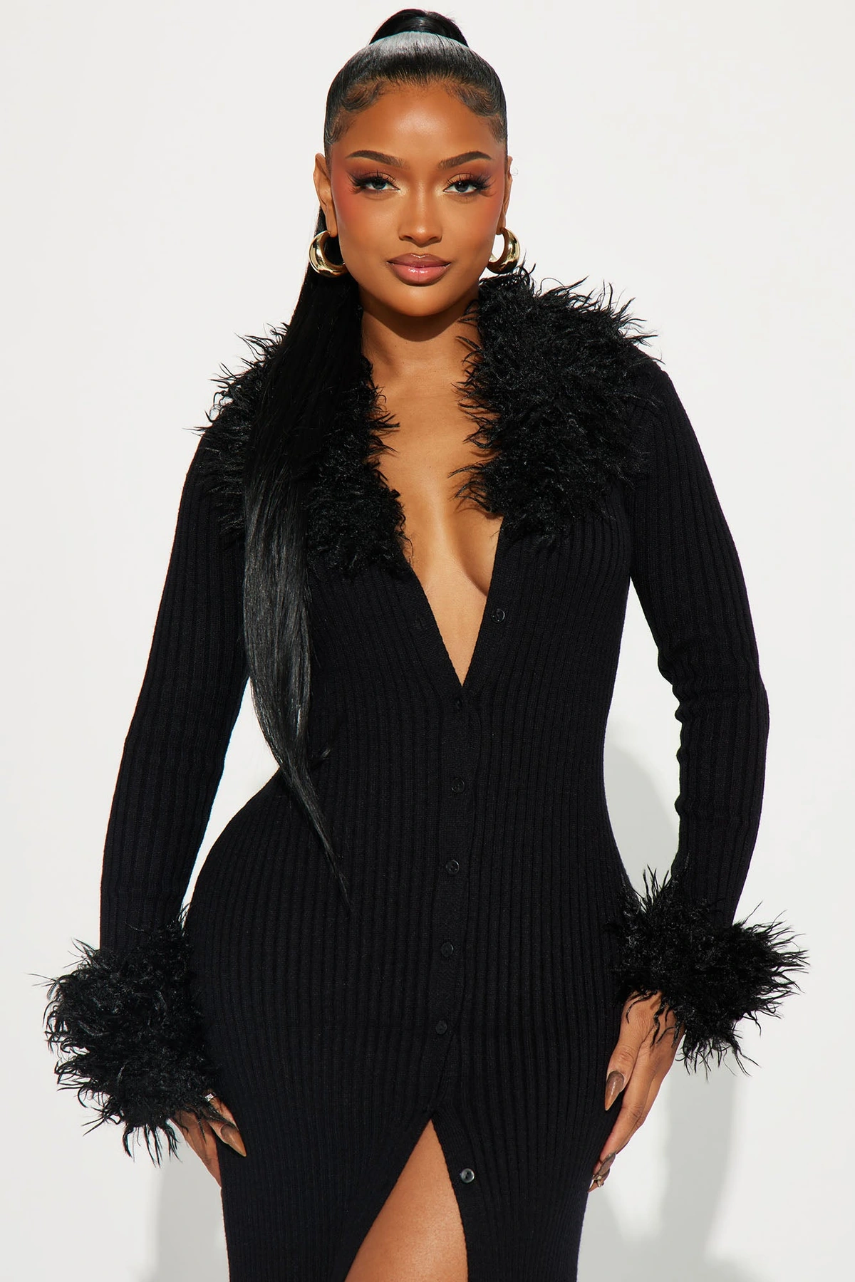 True Royalty Faux Fur Cardigan - Black — Preto