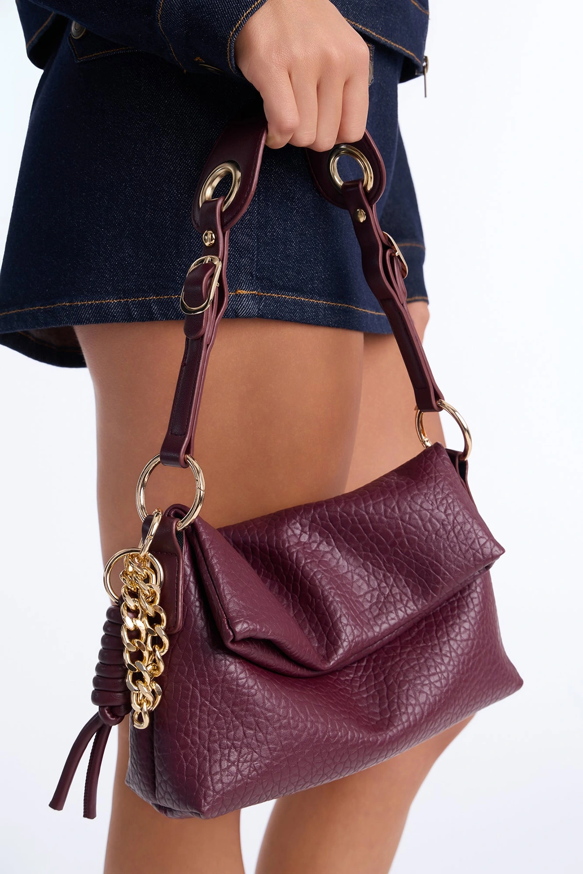 Really Like That Faux Leather Shoulder Bag - Burgundy — Bordô