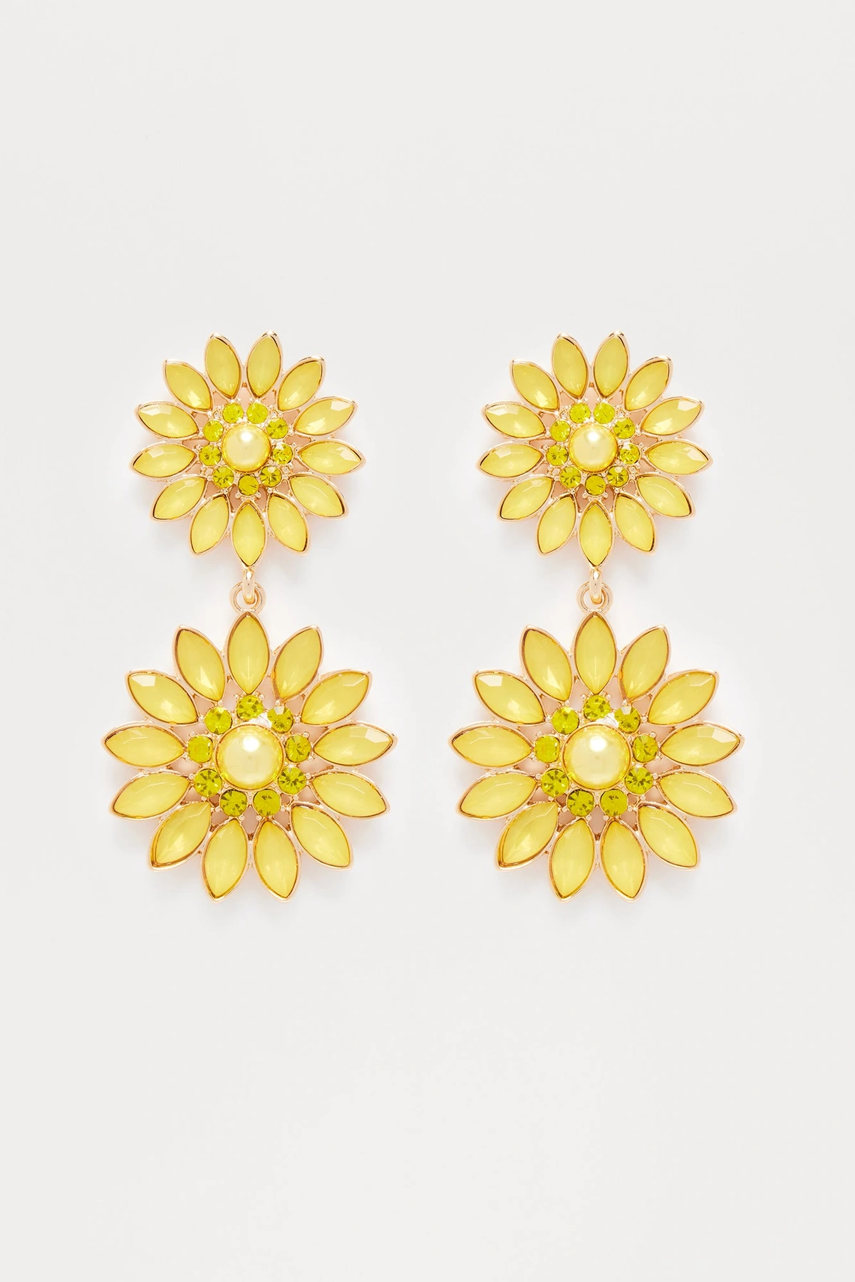 Spring Flower Rhinestone Earrings - Yellow — Amarelo