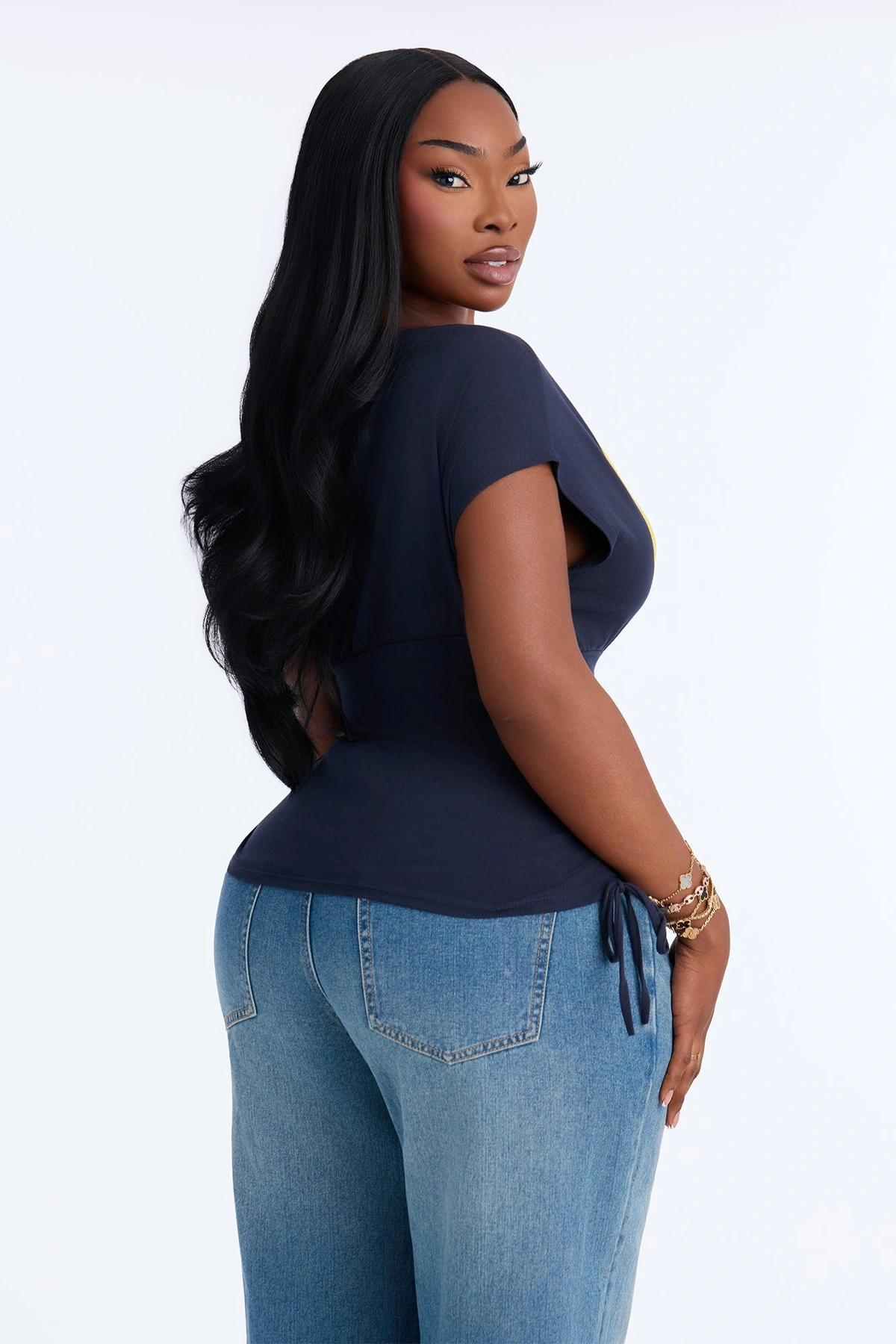 Star Of The Show Cinched Top - Navy — Azul-marinho