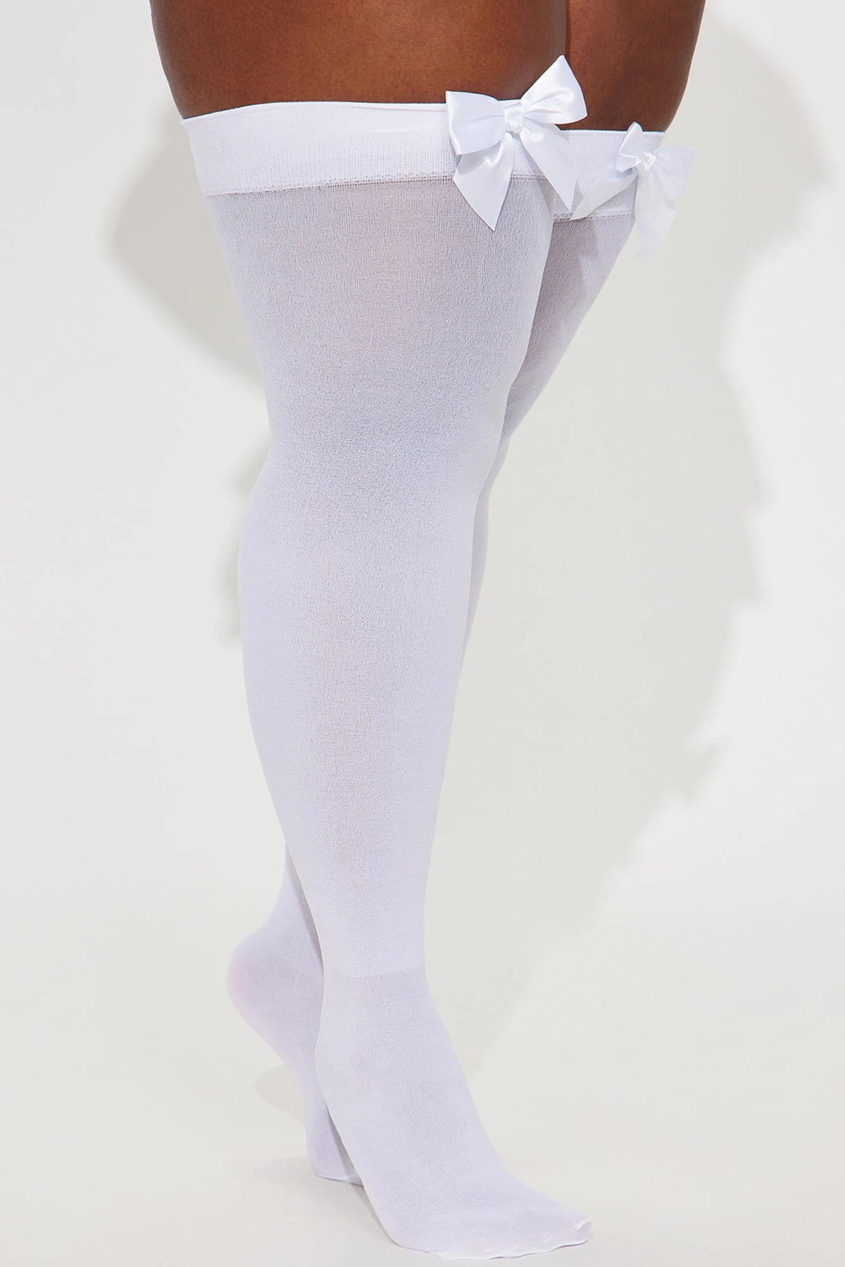 Sweet Desires Sheer Bow Thigh Highs - White — Branco