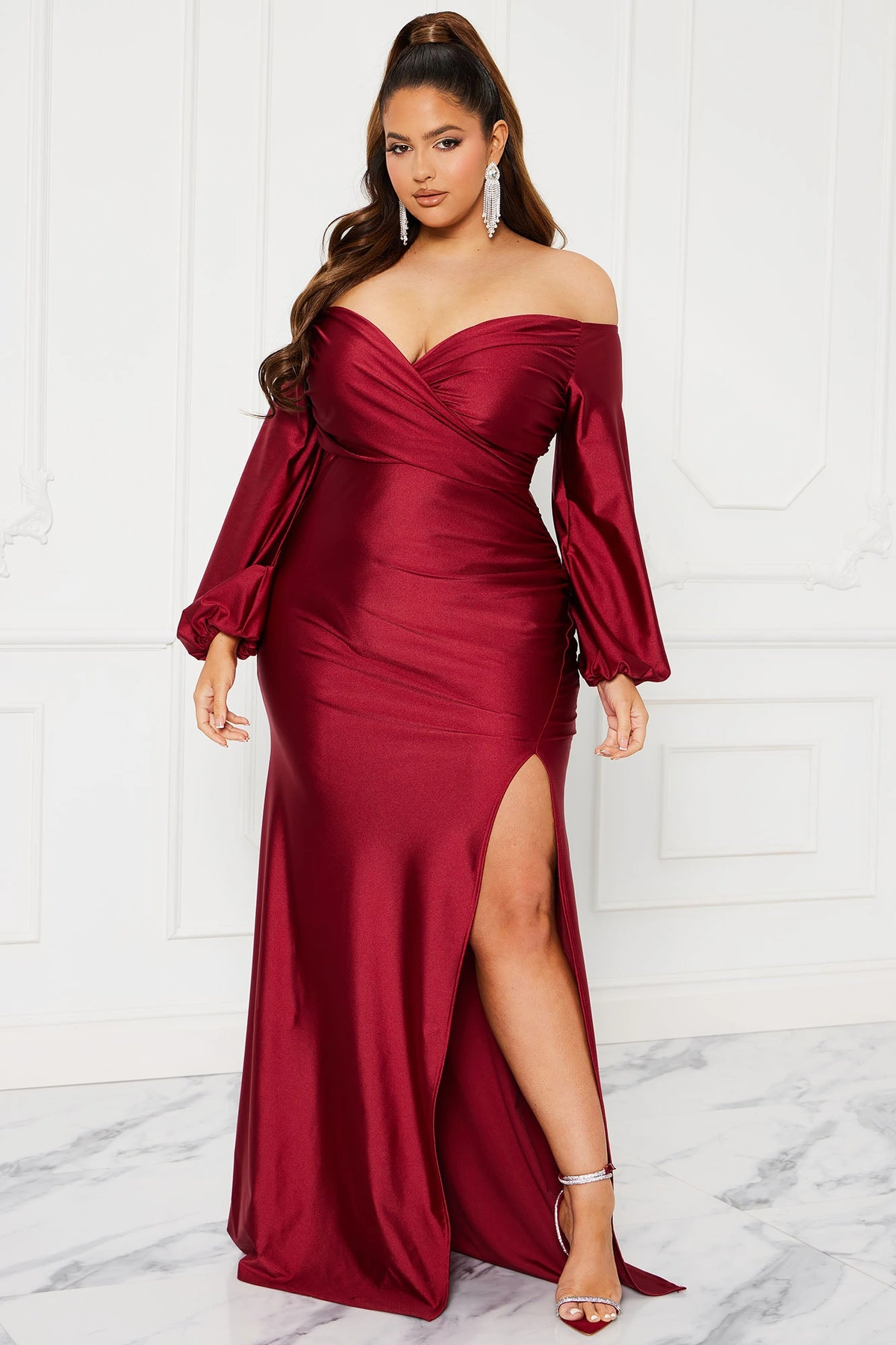 Denise Off Shoulder Maxi Dress - Wine — Vinho