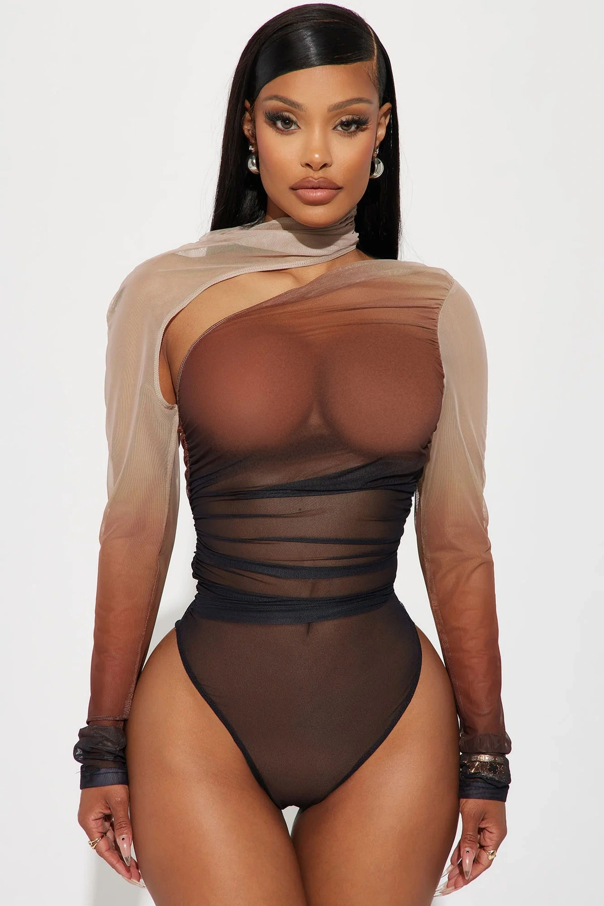 Hot Take Mesh Bodysuit - Brown/combo — Castanho/combinação