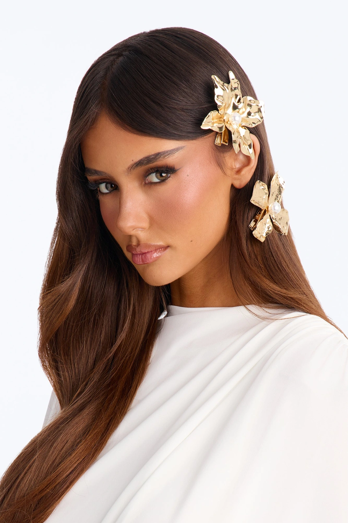 Flowers Of The Hot Desert 2 Piece Hair Clip Set - Gold — Dourado