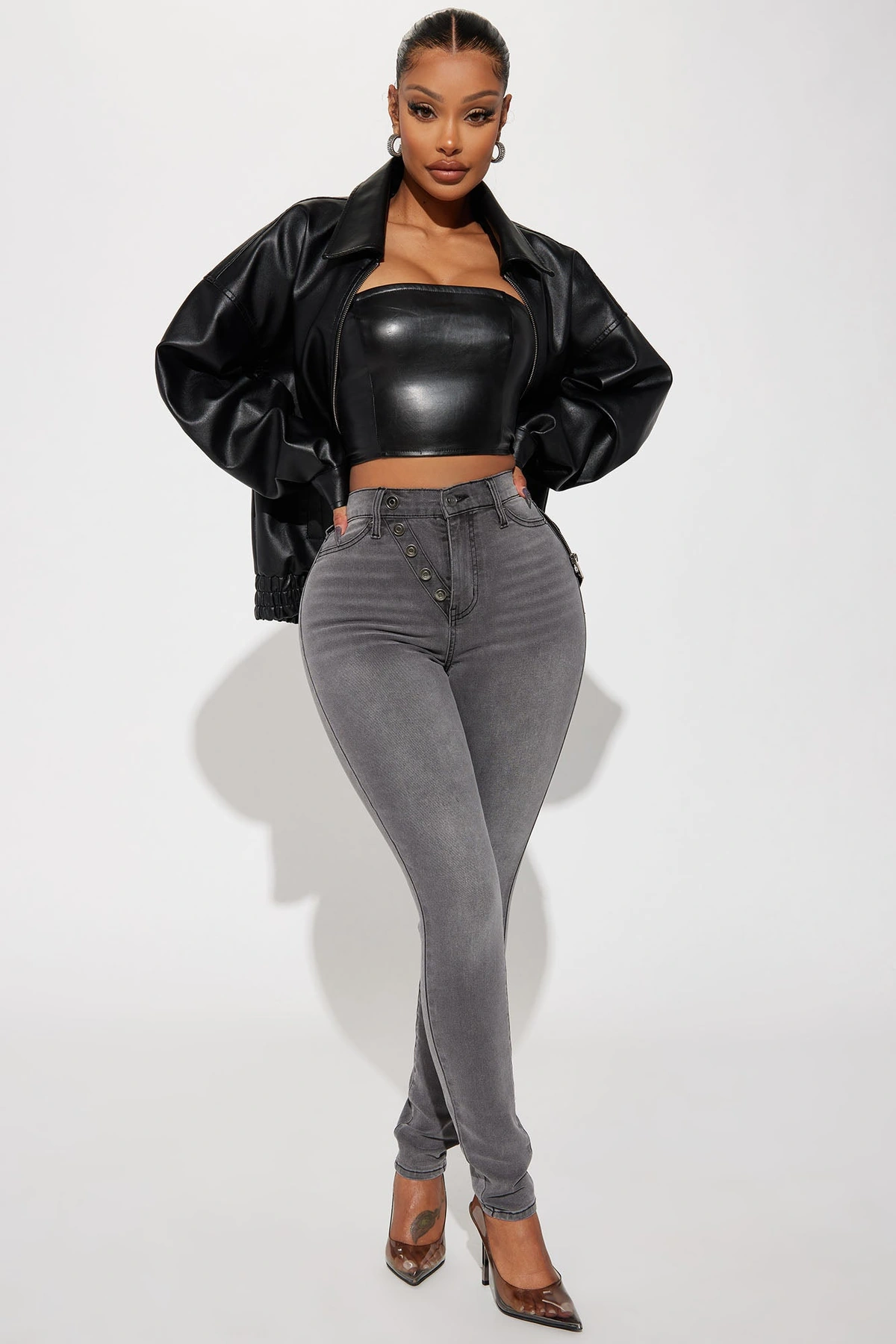 Hustle Mode Oversized Faux Leather Jacket - Black — Preto