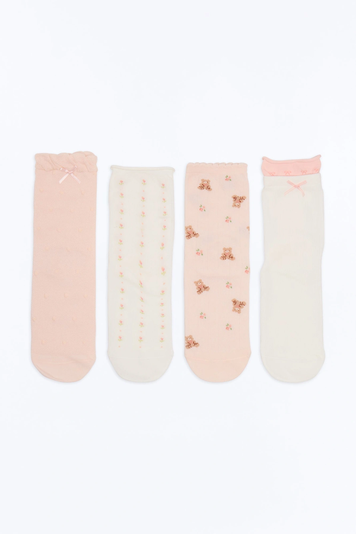 Bears And Bows 4 Pack Crew Socks - Pink/combo — Rosa/combinação