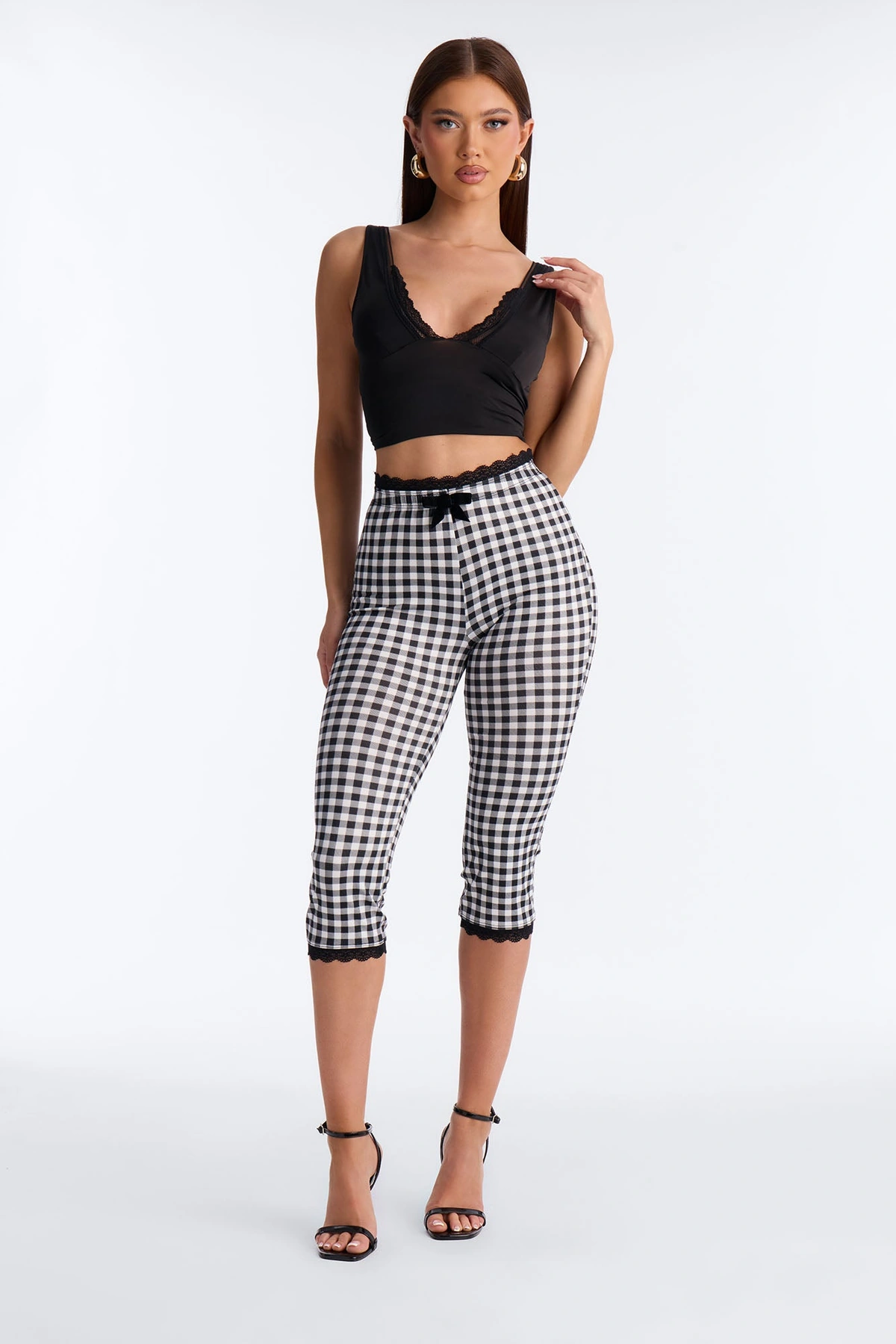 Florentina Lace Trim Capri Legging - Black/combo — Preto/combinação