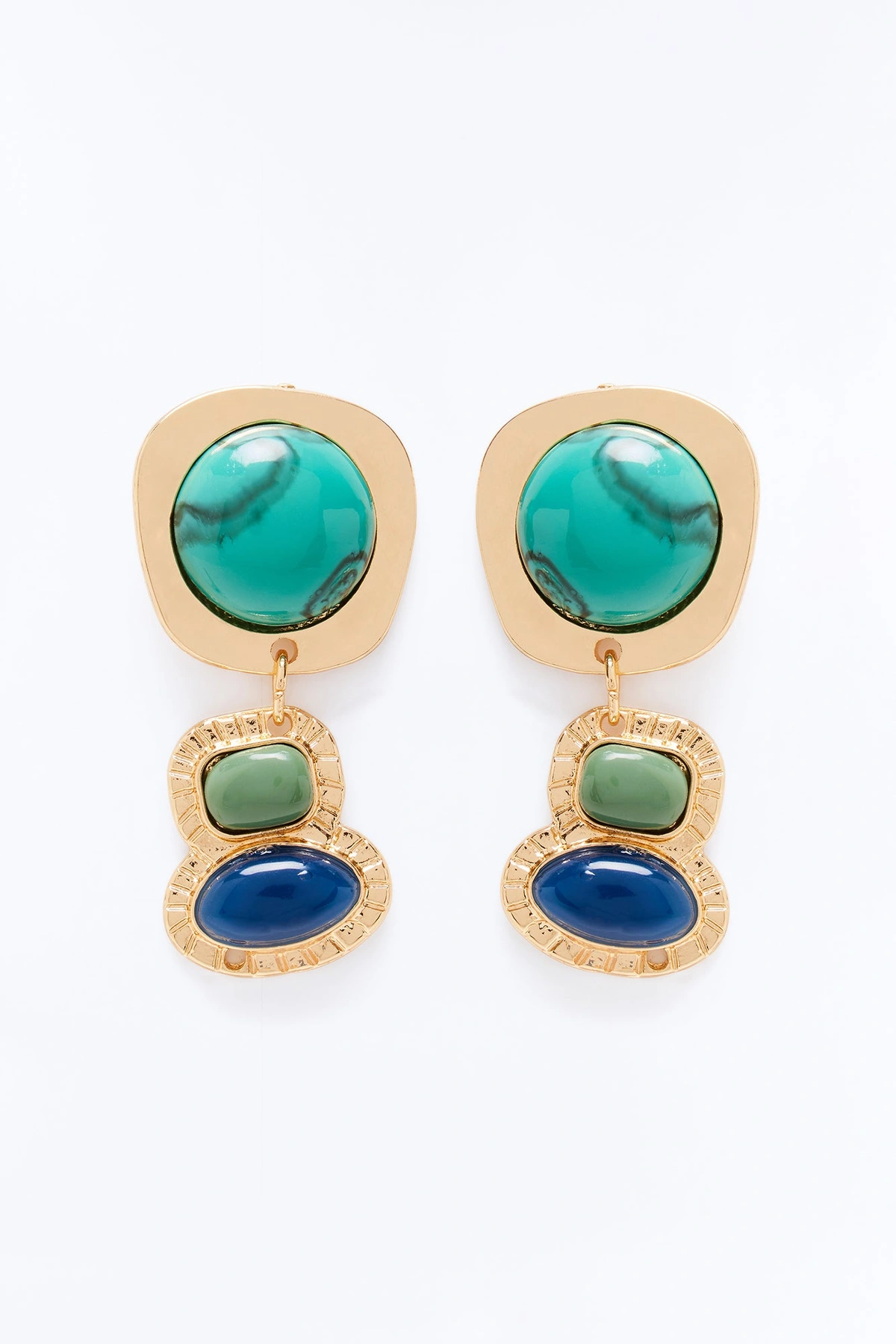 Luna Noir Drop Earrings - Gold/Blue — Dourado/Azul