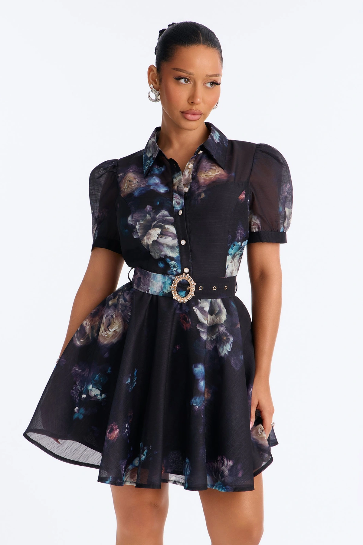 Kira Floral Organza Mini Dress - Navy/combo — Azul-marinho/combinação