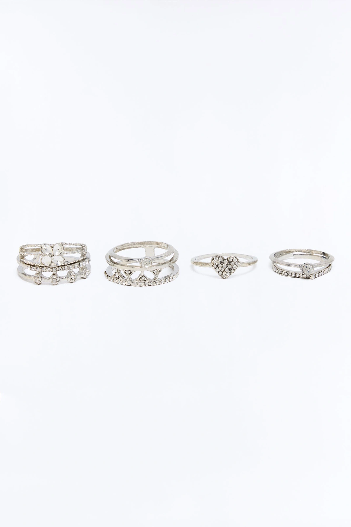 Delicate Flower 7 Piece Ring Set - Silver — Prateado