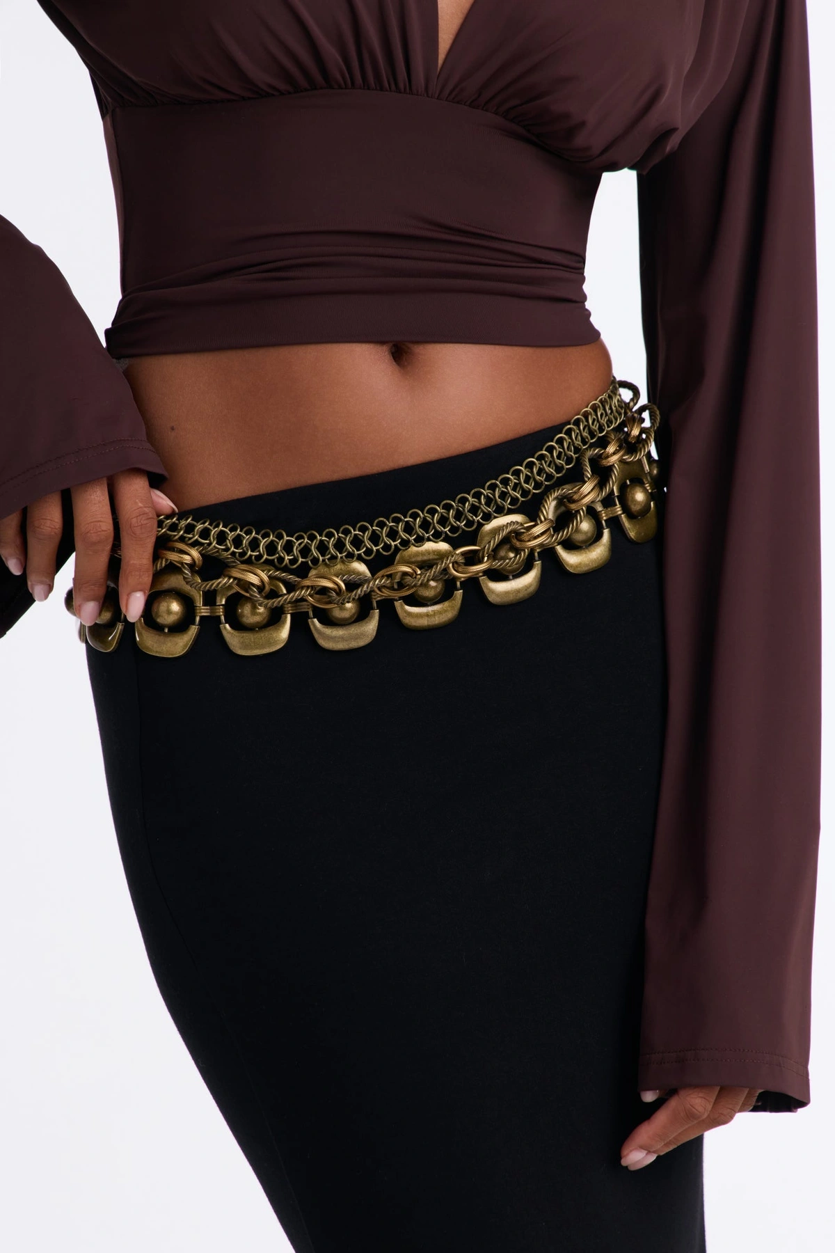 Electric Haze Layered Chain Belt - Gold/Brown — Dourado/Castanho