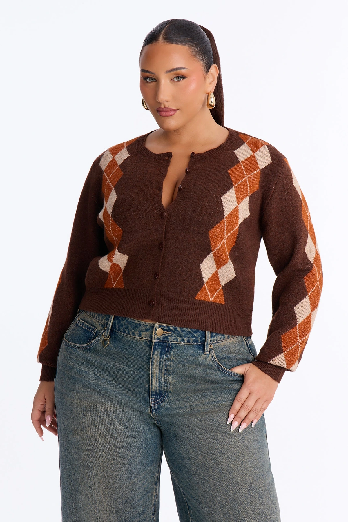She Reads Argyle Sweater - Chocolate/Combo — Chocolate/combinação