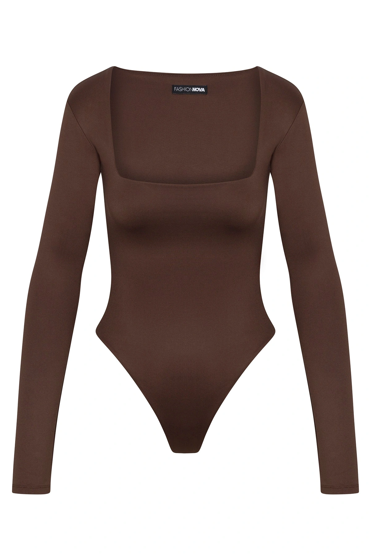 Contour Double Lined Long Sleeve Square Neck Bodysuit - Chocolate — Chocolate