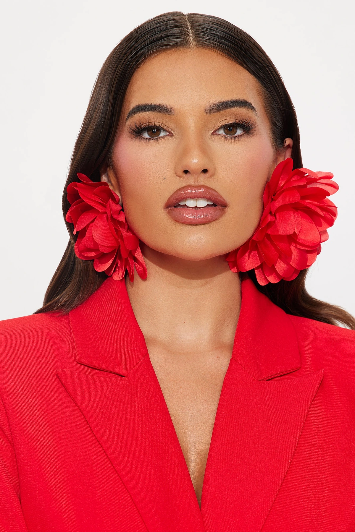 Lovers Rose Floral Drop Earrings - Red — Vermelho