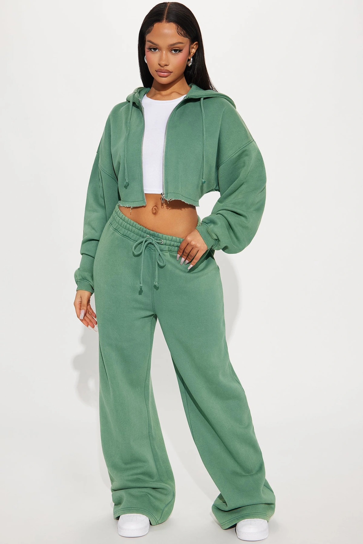 On The Go Fleece Pant Set - Green — Verde