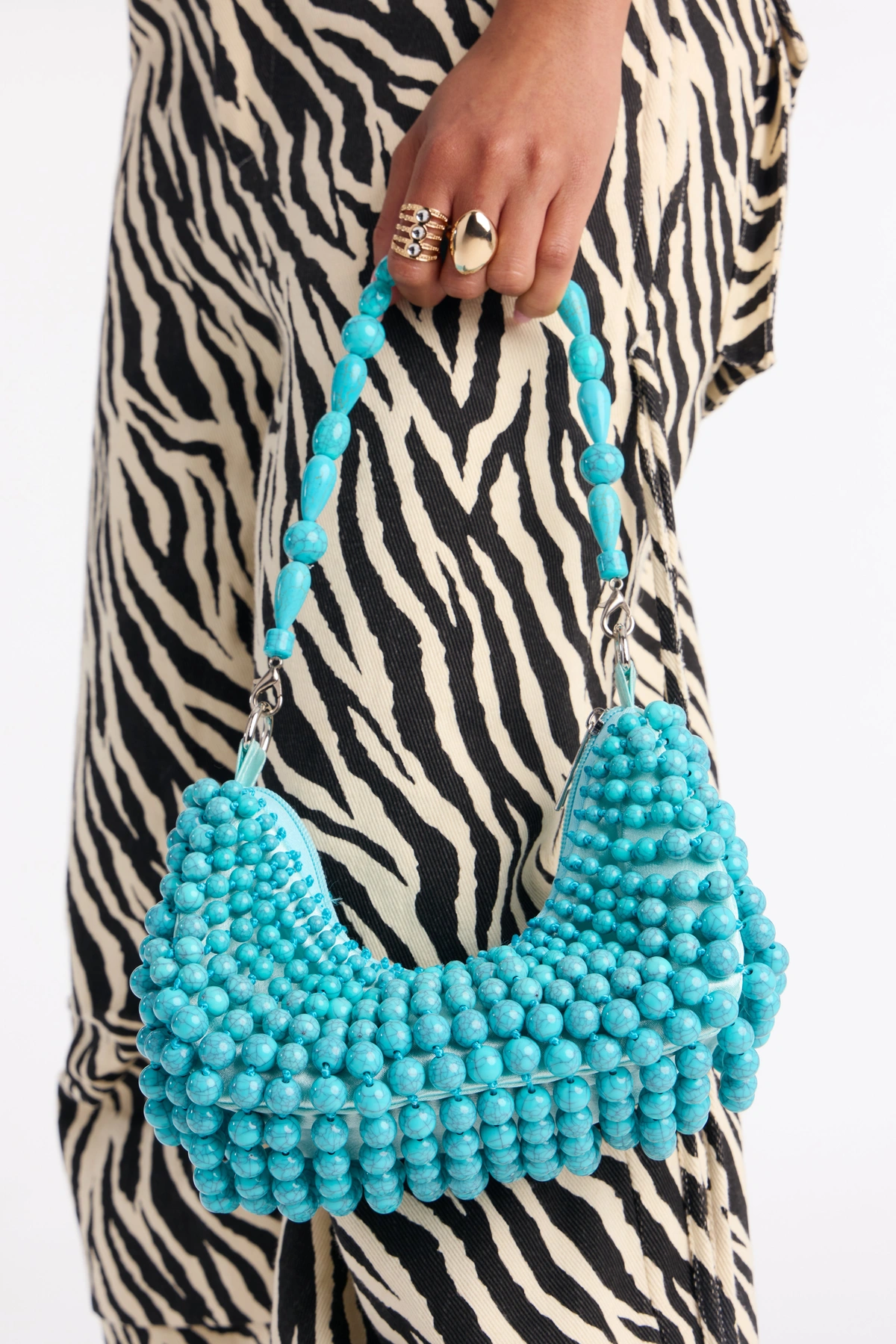 Ibiza Sun Beaded Shoulder Handbag - Blue — Azul