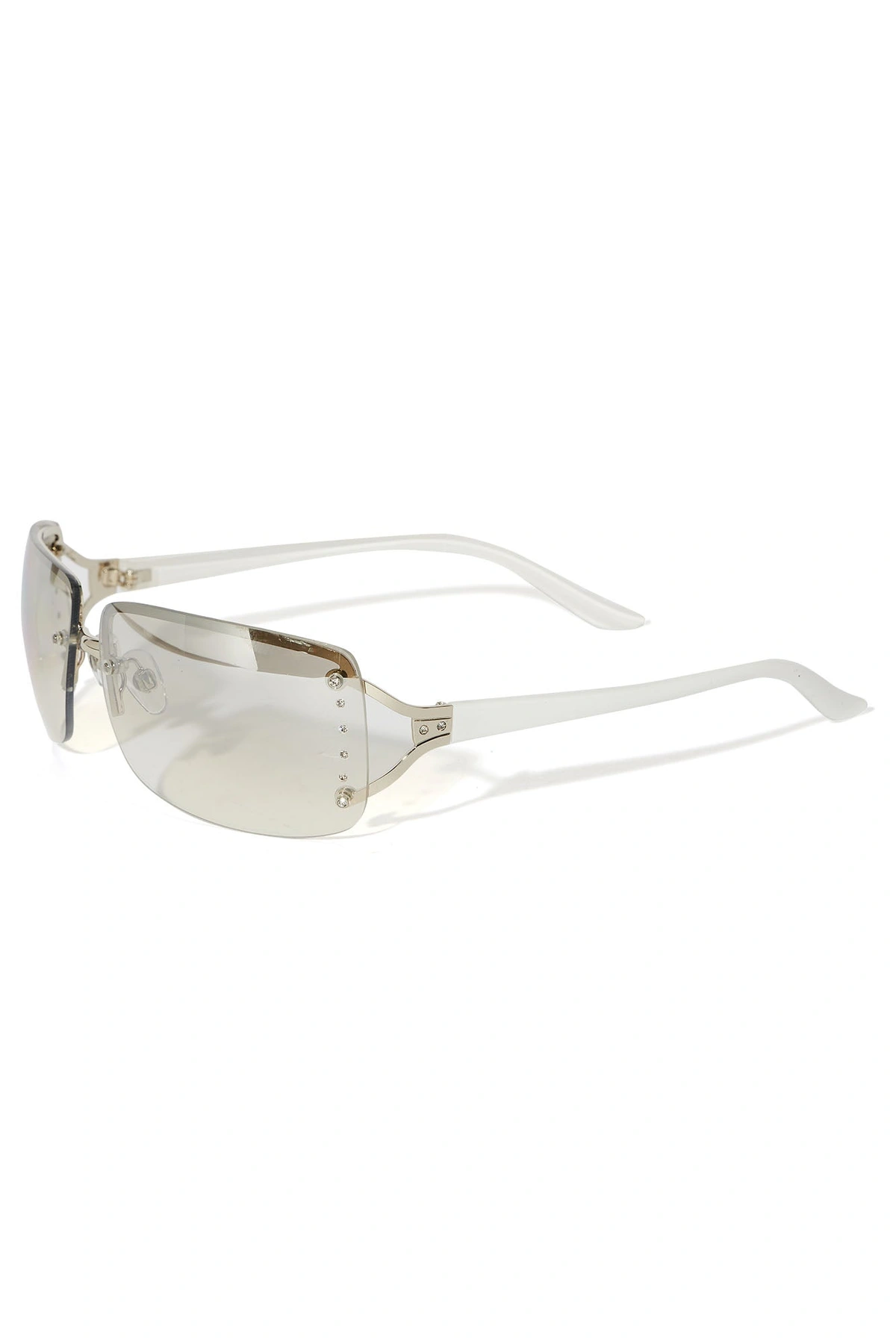 Y2K Rhinestone Sunglasses - White/Silver — Branco/Prateado