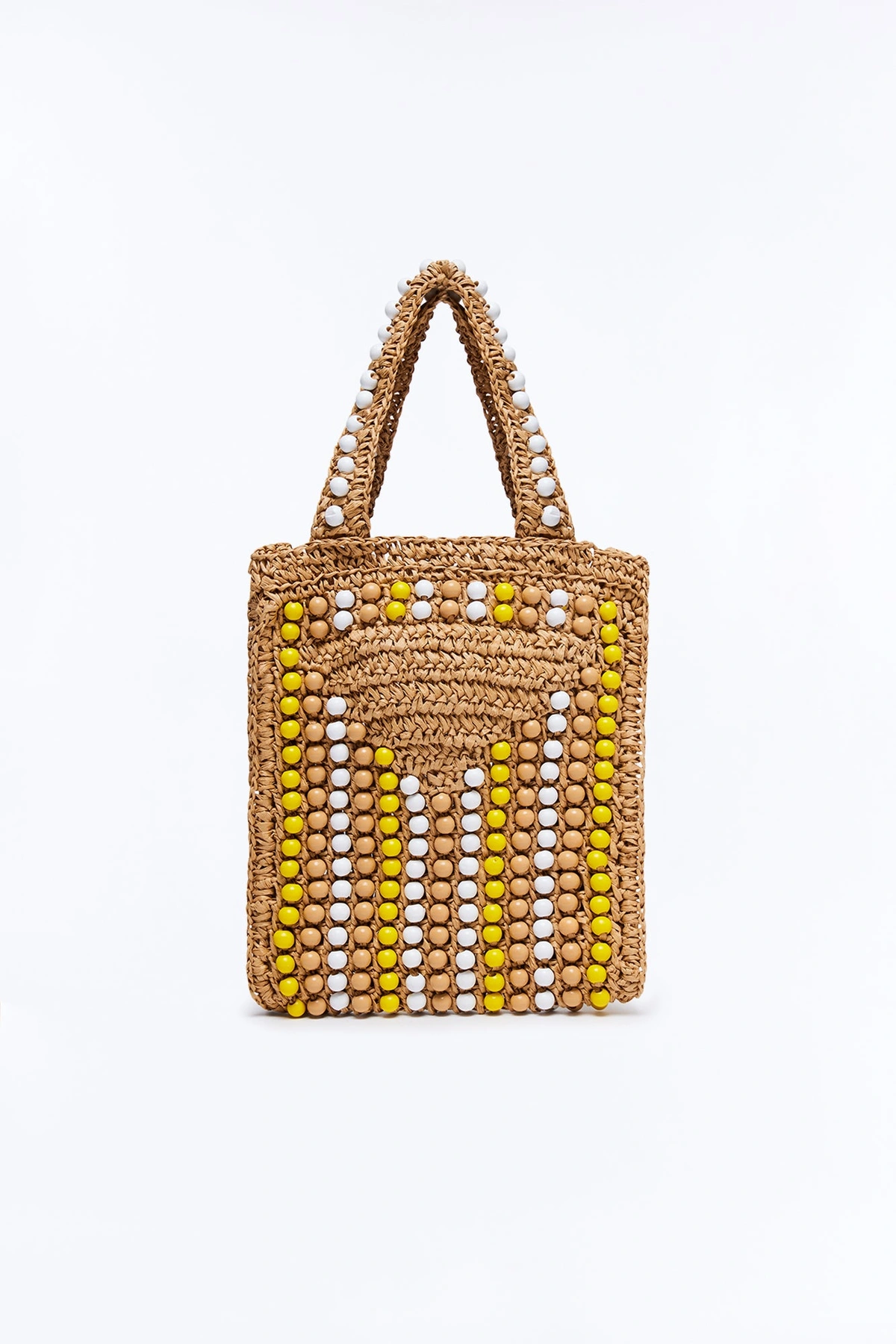 Vacation Time Straw Beaded Satchel Handbag - Yellow/combo — Amarelo/combinação