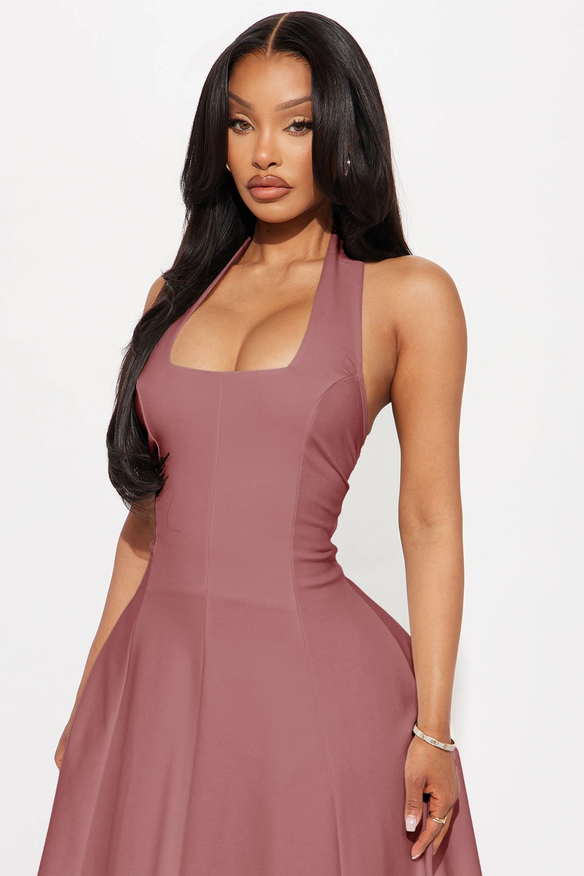 Mabel Ponte Midi Dress - Mauve — Malva
