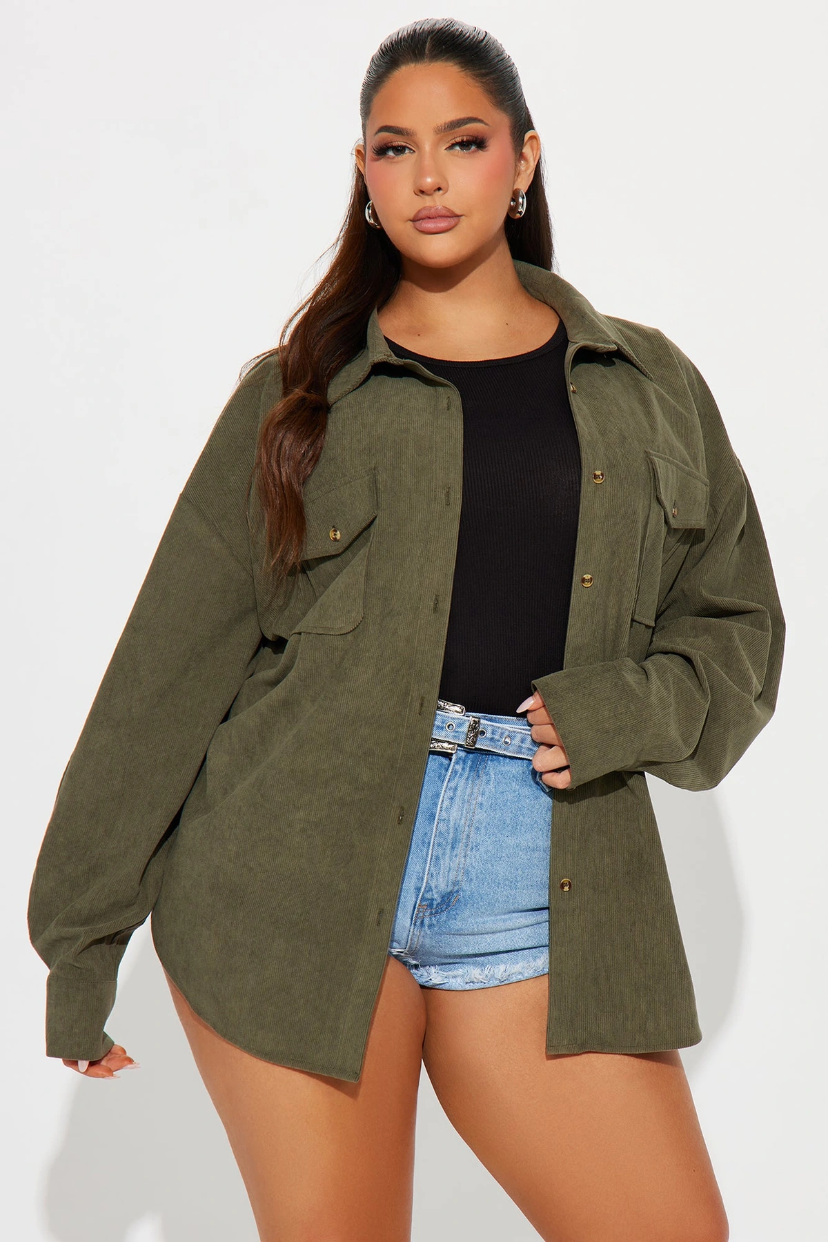Fall Feeling Corduroy Shirt - Olive — Verde-azeitona