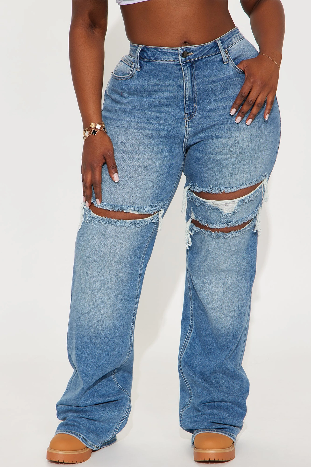 Tall Remi Ripped Stretch Baggy Jeans - Medium Wash — Ganga de lavagem média