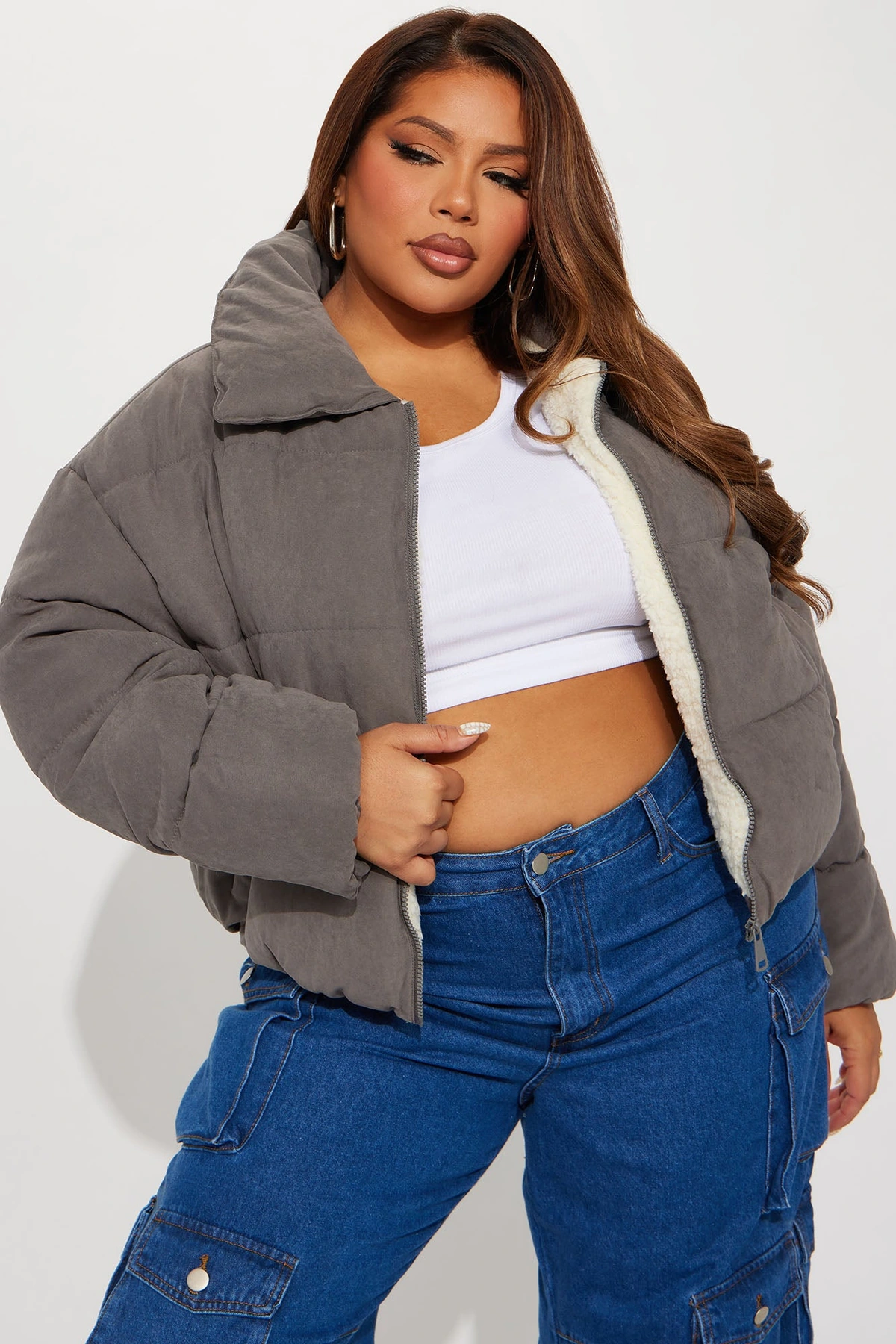 Too Hot To Handle Puffer Jacket - Grey — Cinzento
