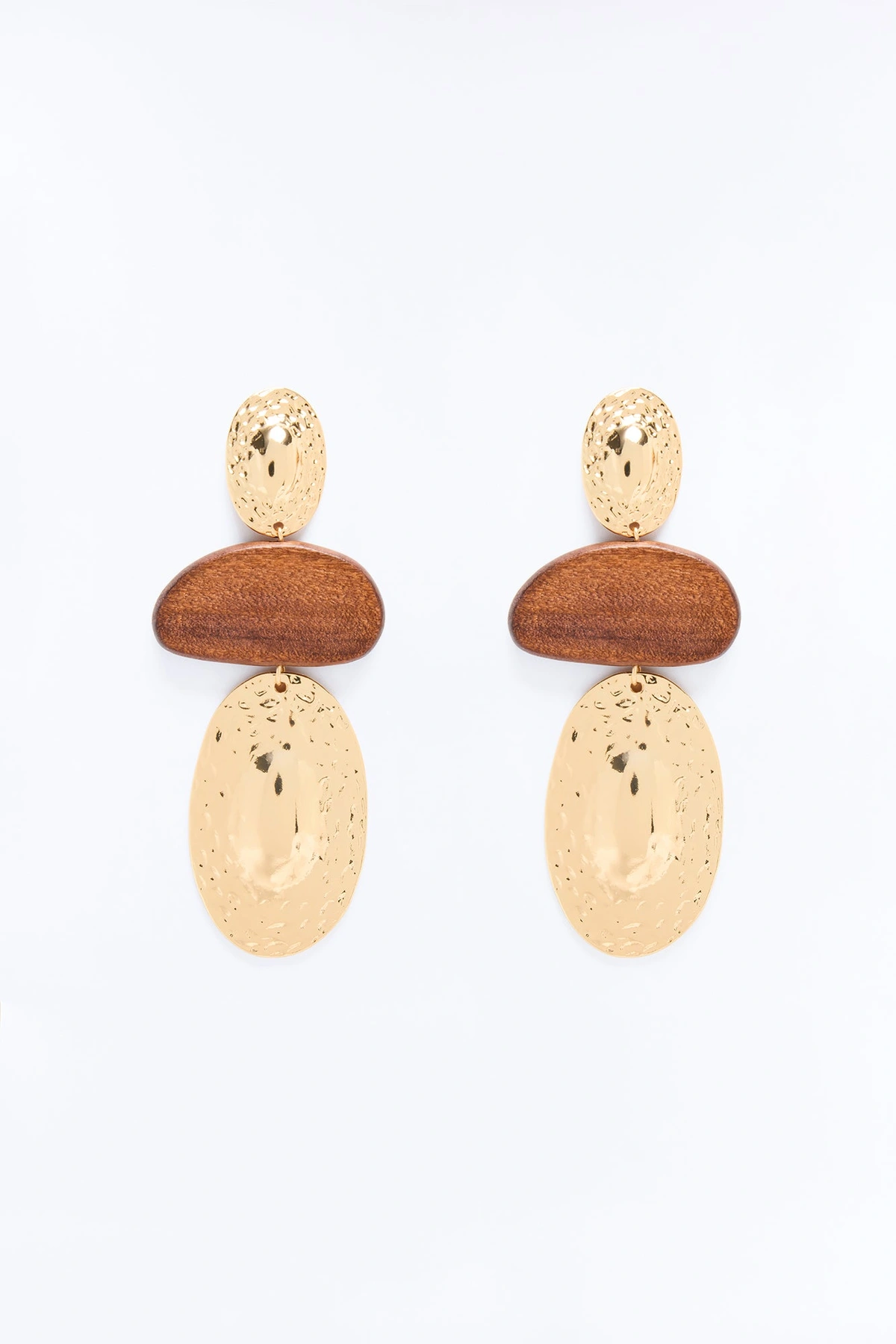 Knock On Wood Wood Drop Earrings - Gold/Brown — Dourado/Castanho