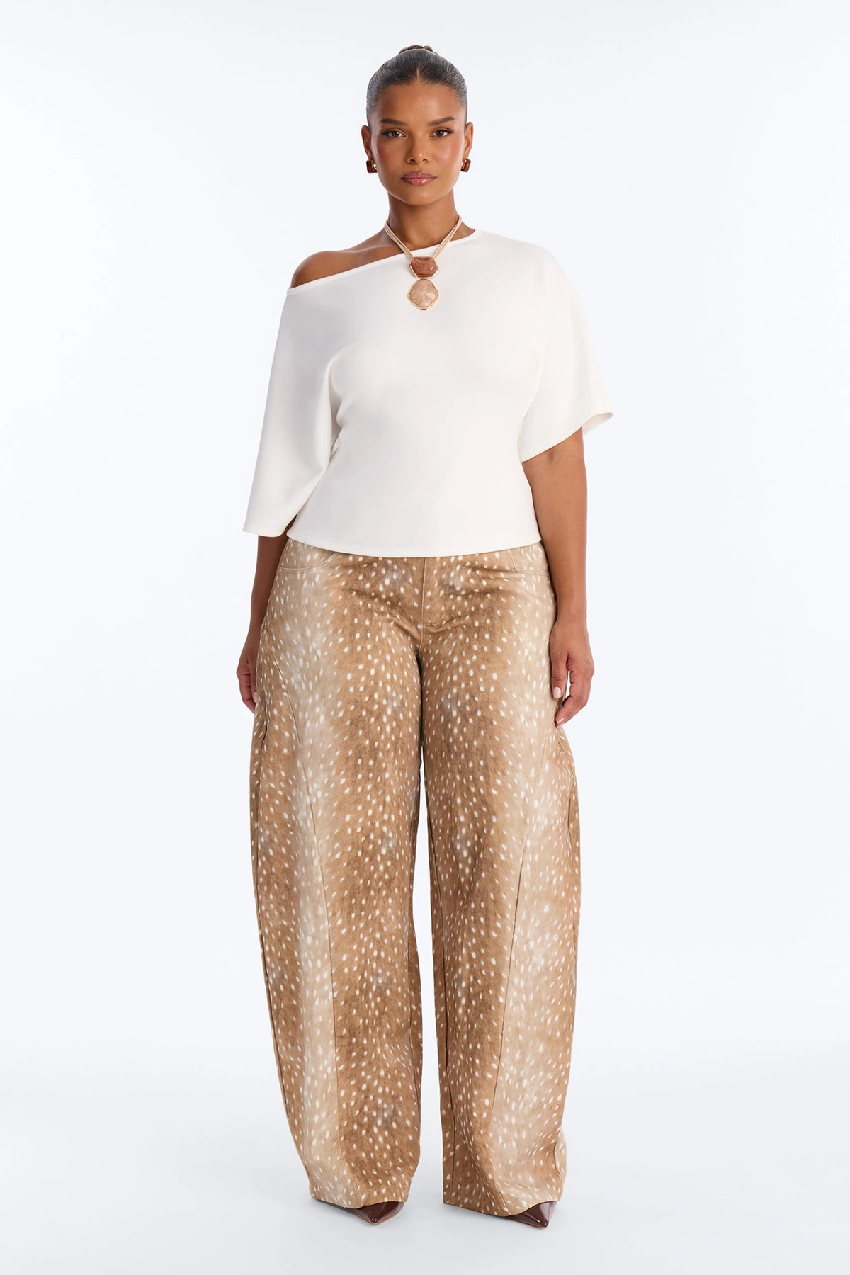 Deerly Beloved Low Rise Barrel Leg Pant - Brown Combo — Castanho combinação