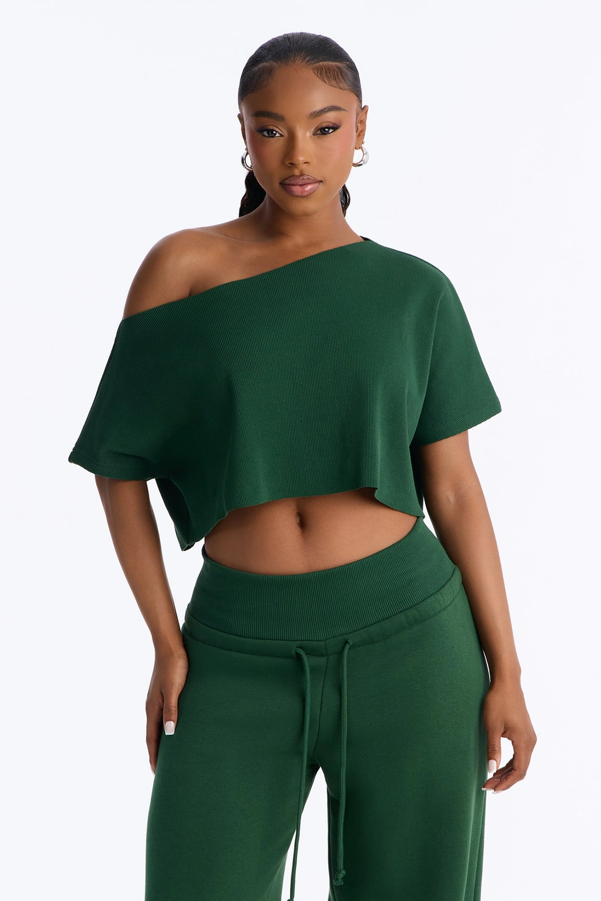 Mila Off Shoulder Top And Sweatpant Set - Hunter — Verde-escuro