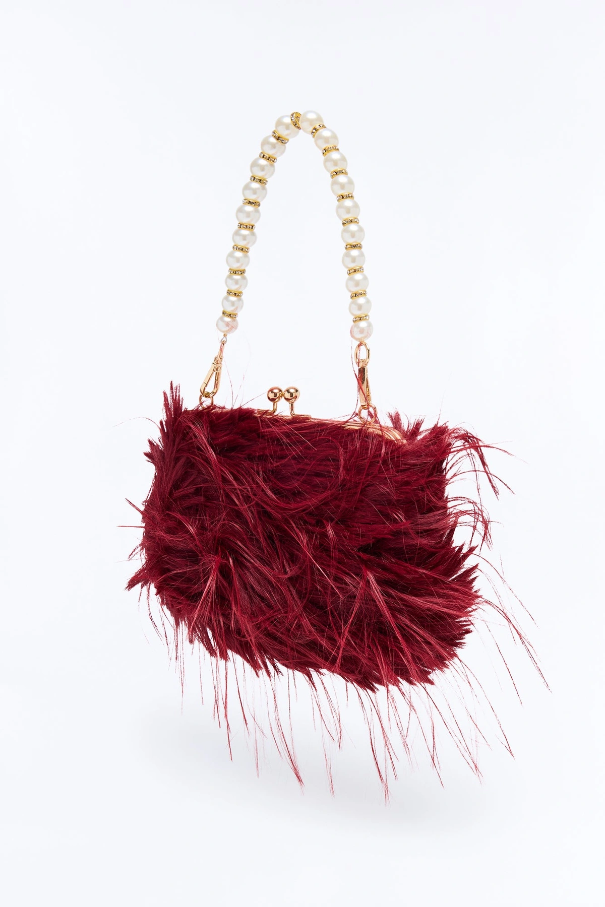 Double Date Faux Fur Clutch - Burgundy — Bordô