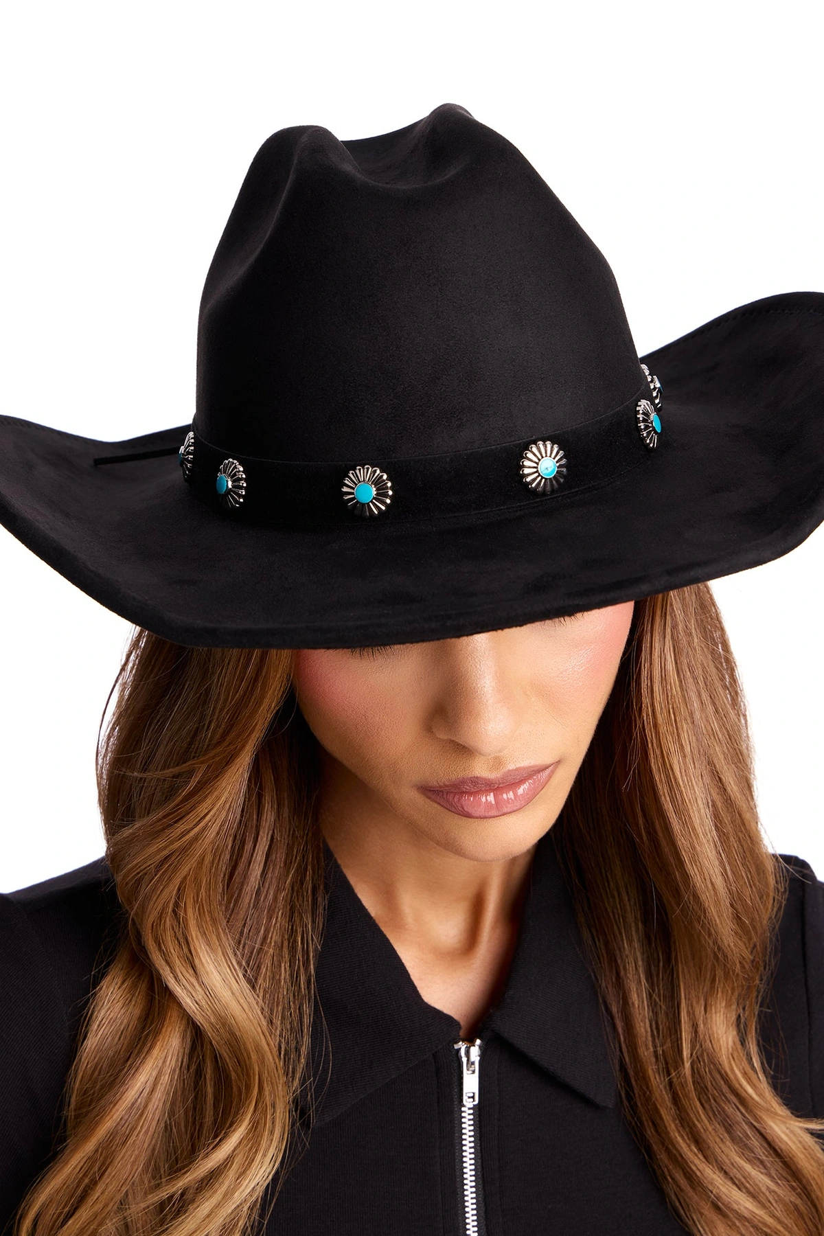 Rodeo Girl Faux Suede Cowboy Hat - Black — Preto