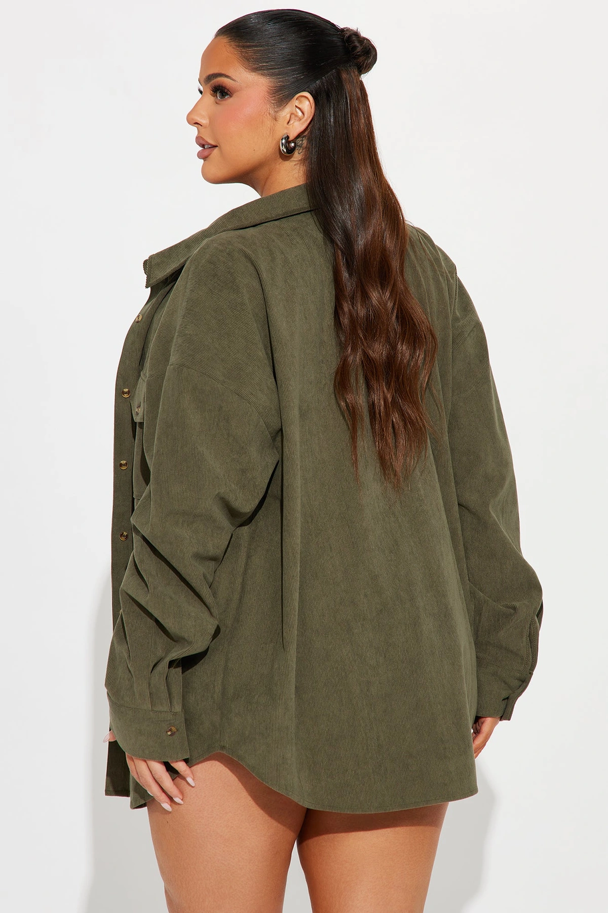 Fall Feeling Corduroy Shirt - Olive — Verde-azeitona