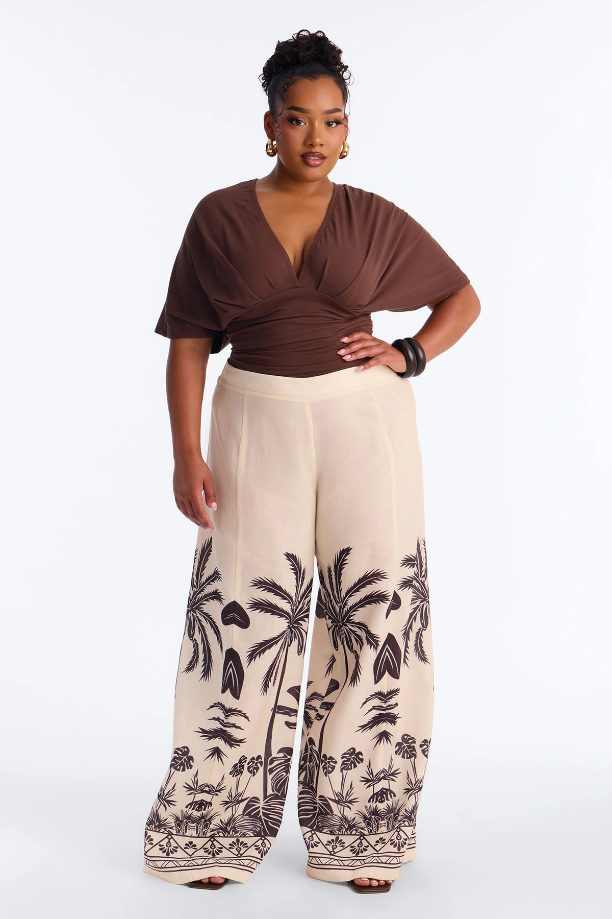 Taylor Cinched Waist Ruched Short Sleeve Top - Brown — Castanho