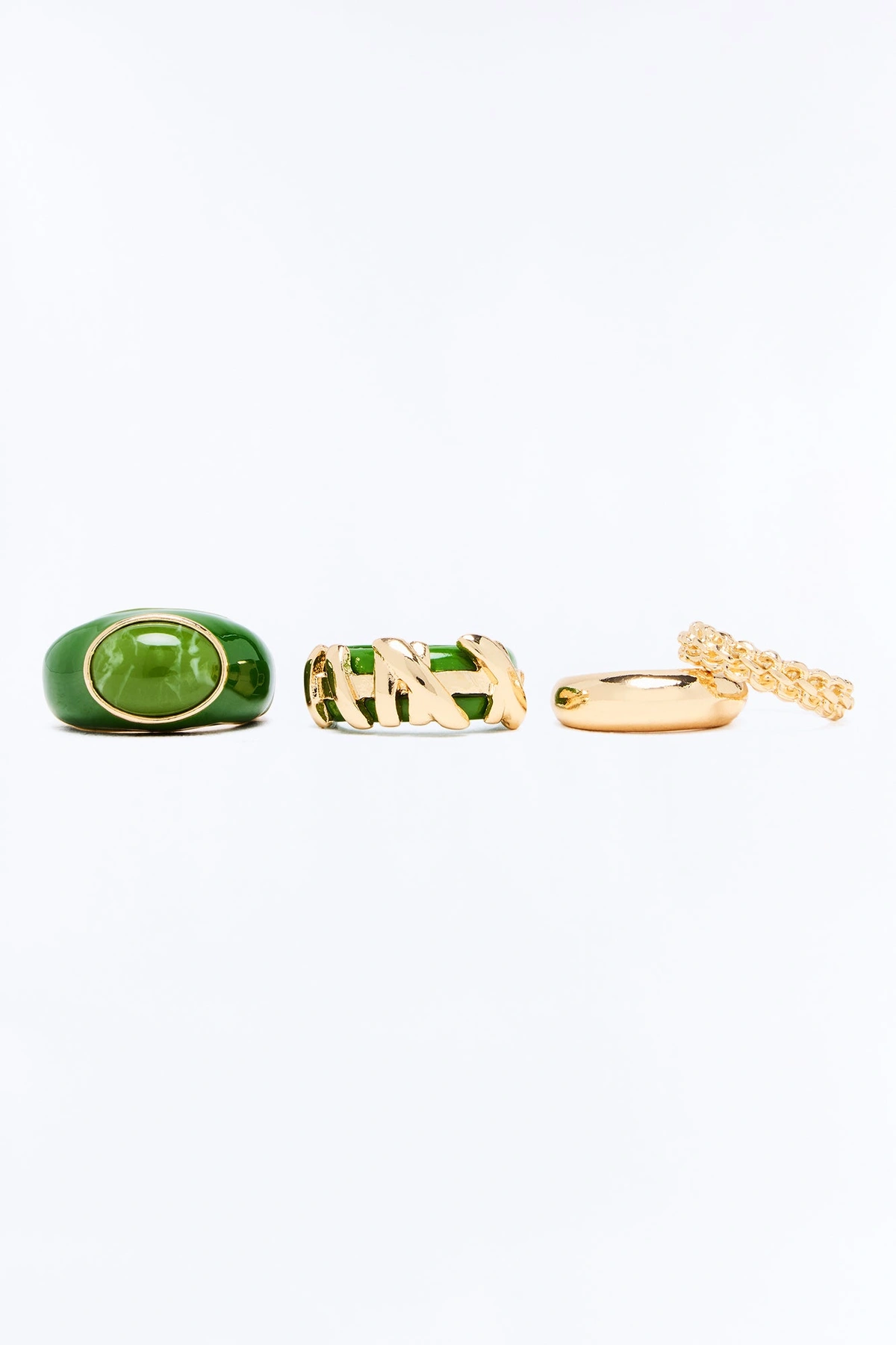 Relax And Reset 4 Piece Ring Set - Gold/Green — Dourado/Verde