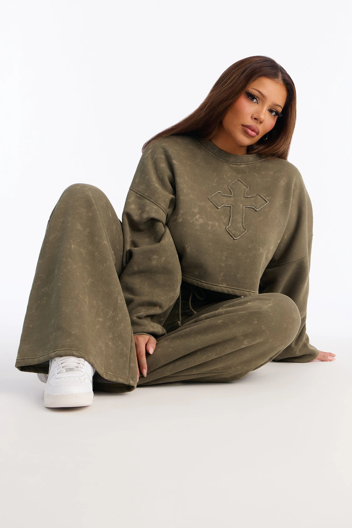 Hidden Cross Fleece Pant Set - Olive — Verde-azeitona