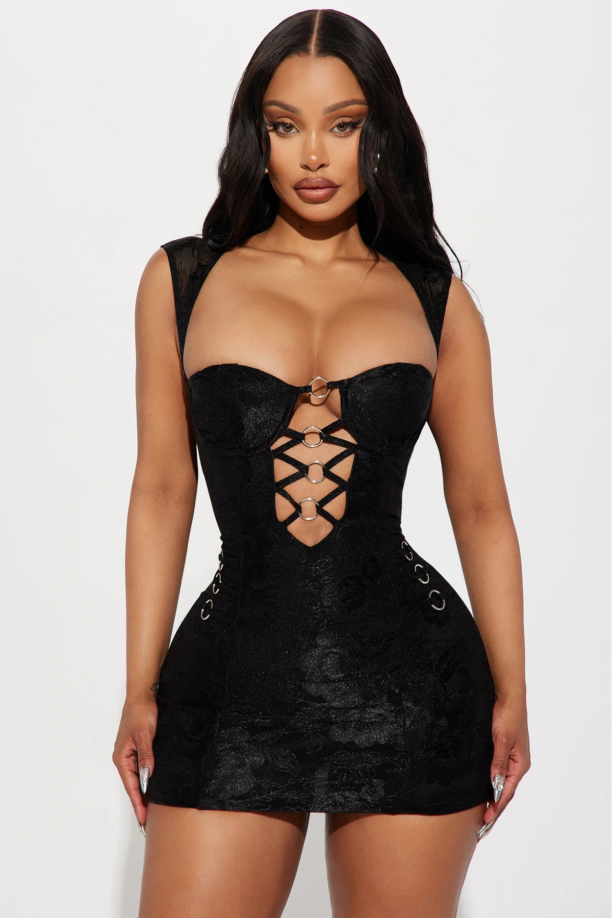 Liliana Lace Micro Mini Dress - Black — Preto