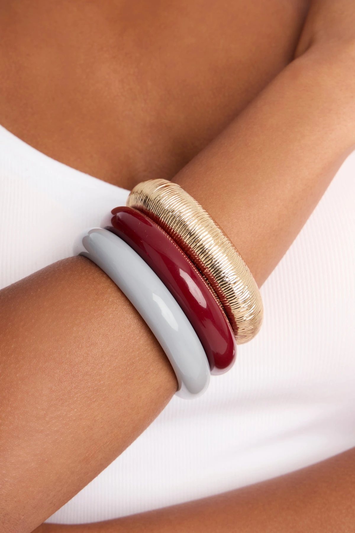 Elevate Your Life 3 Piece Bracelet Set - Burgundy/combo — Bordô/combinação