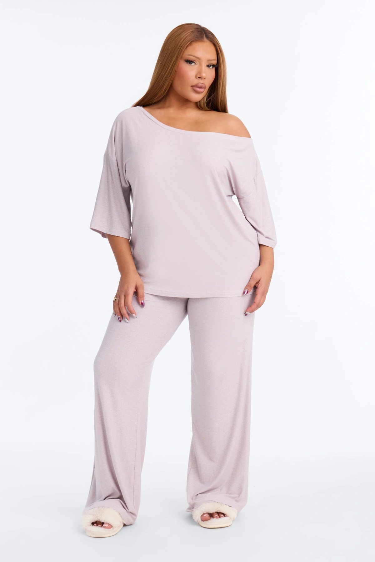 Cuddle Me Please Off Shoulder PJ Pant Set - Grey — Cinzento