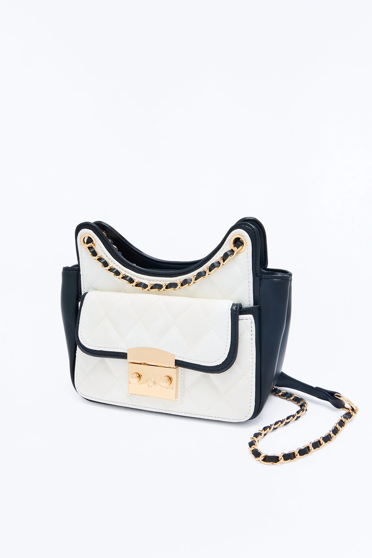Just The Two Of Us Faux Leather Crossbody Handbag - White/Black — Branco/Preto