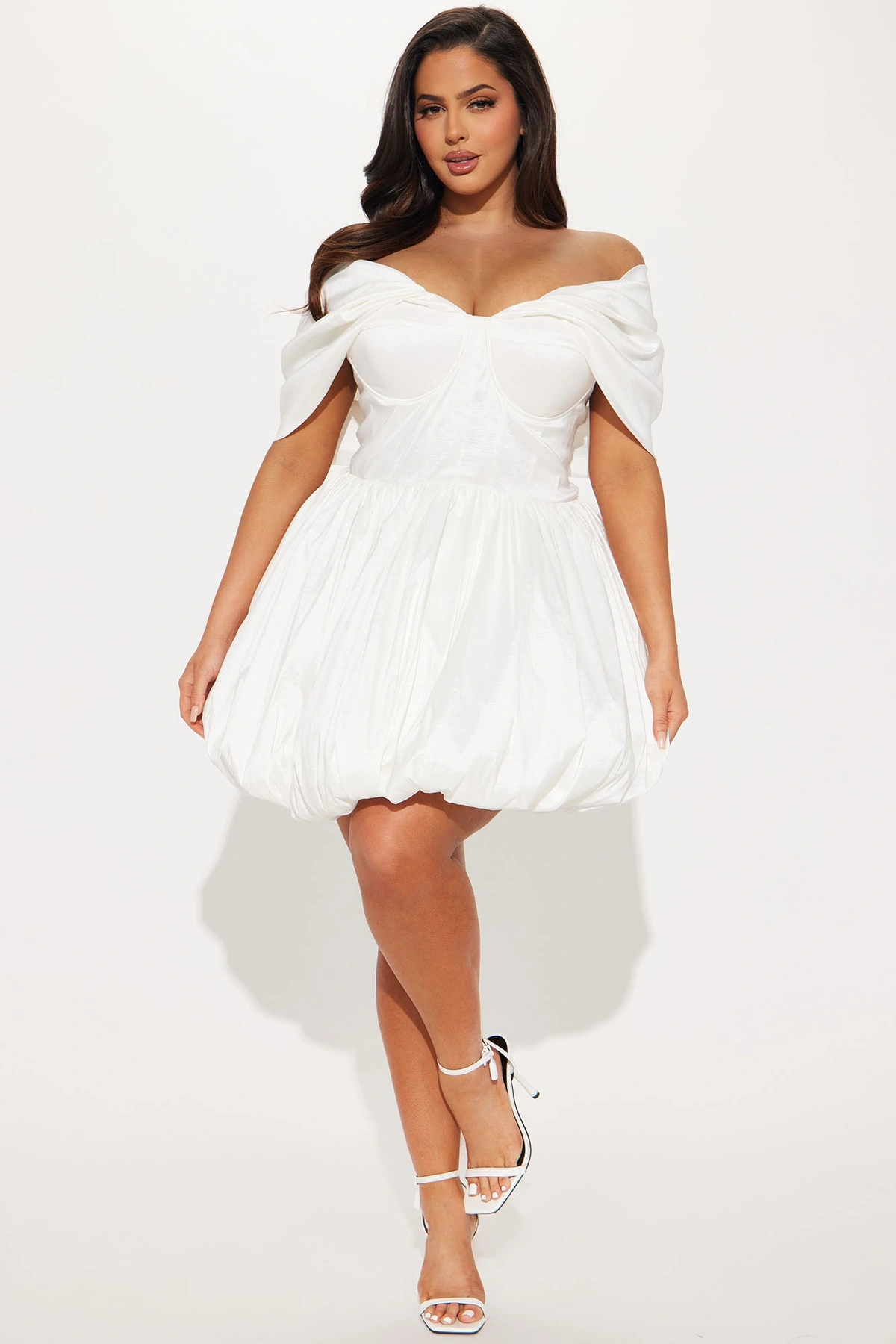 Heavenly Aura Satin Bubble Mini Dress - White — Branco