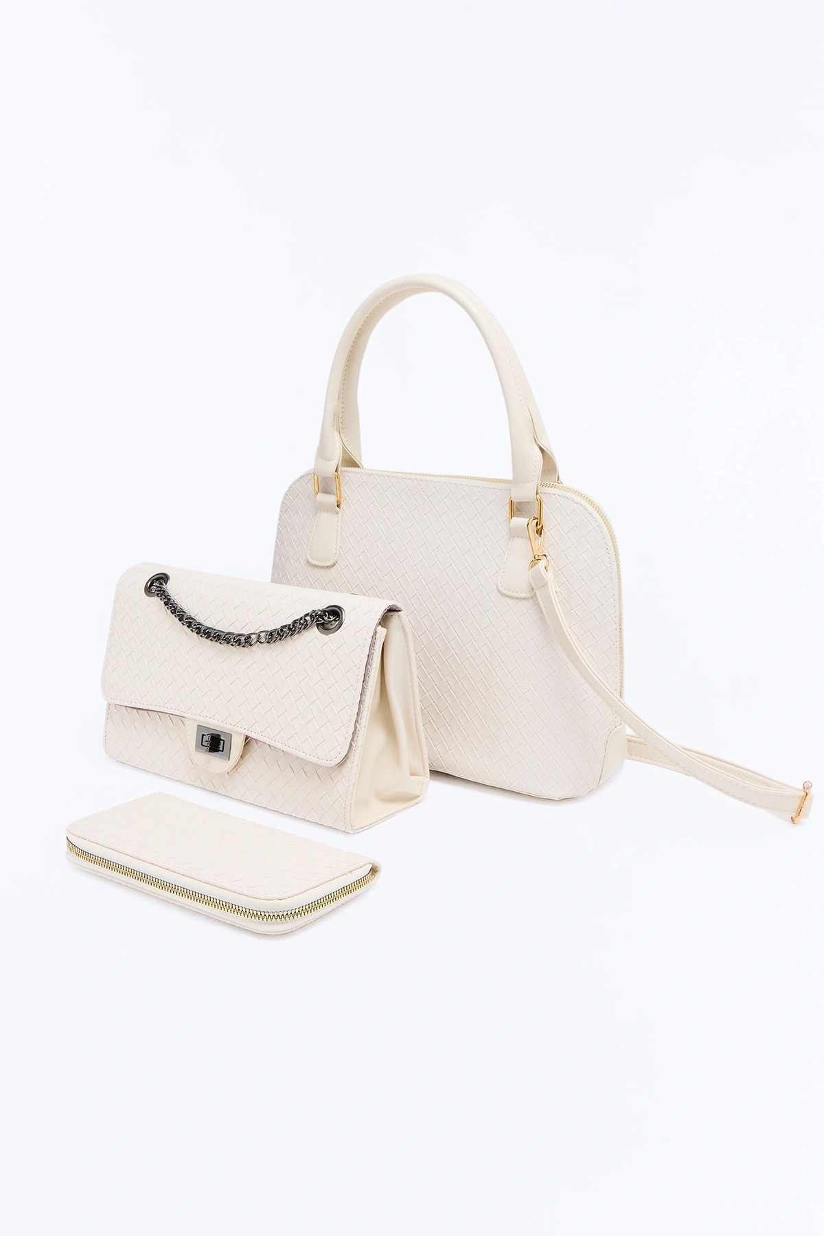 Bag It Up Faux Leather 3 Piece Satchel Handbag Set - Ivory — Marfim