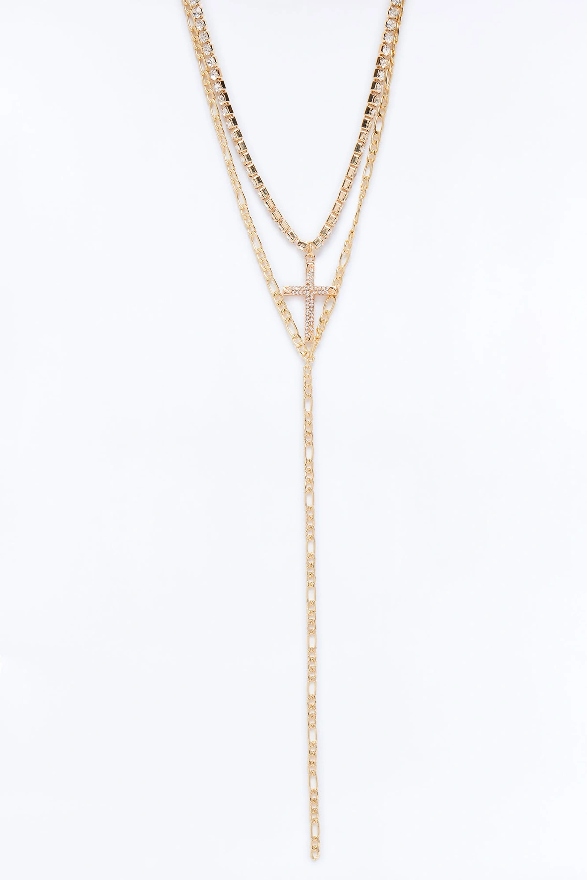 Amelia Cross Lariat Necklace - Gold — Dourado