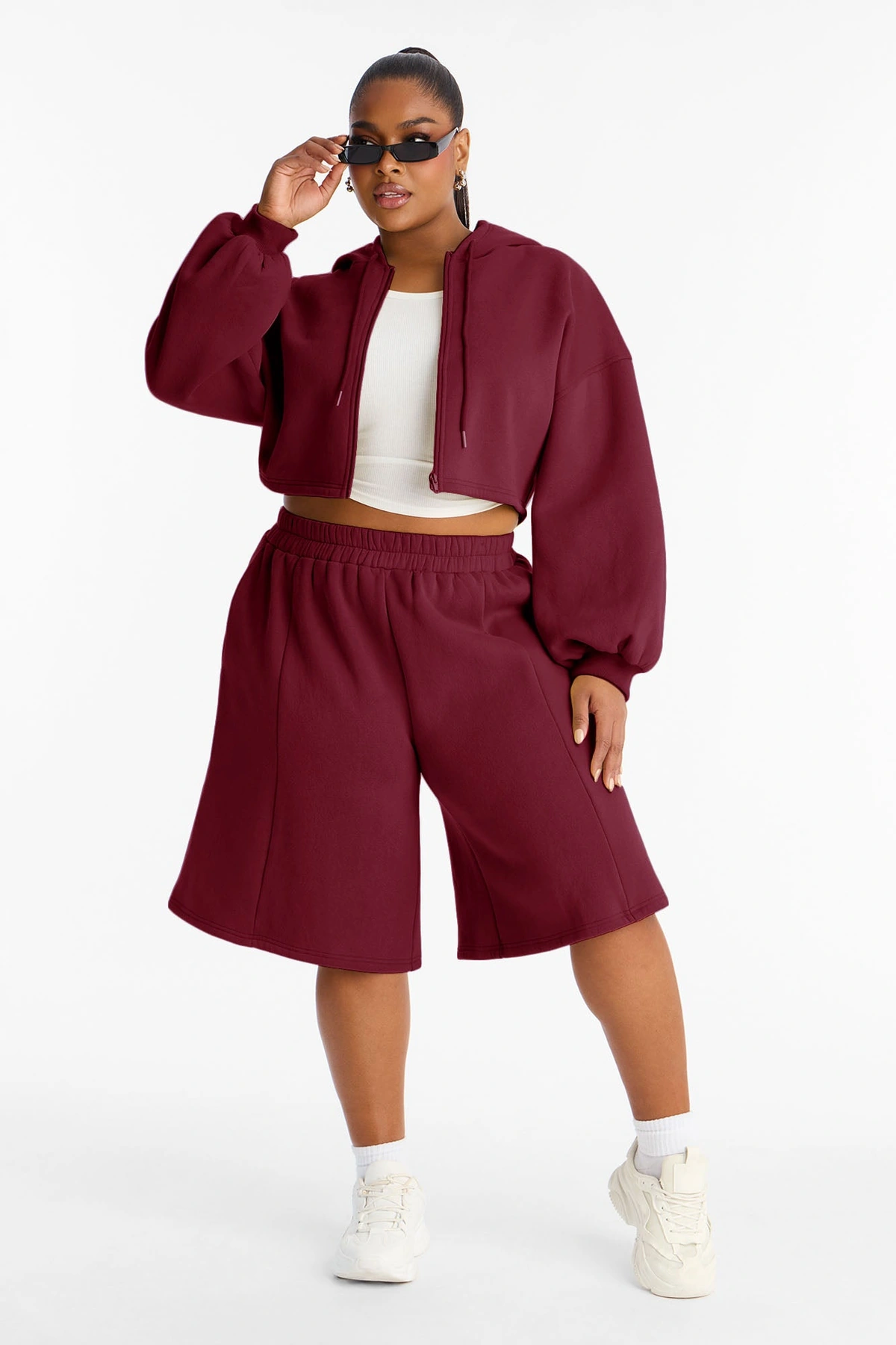 Wake Up Check Fleece Jort Set - Burgundy — Bordô