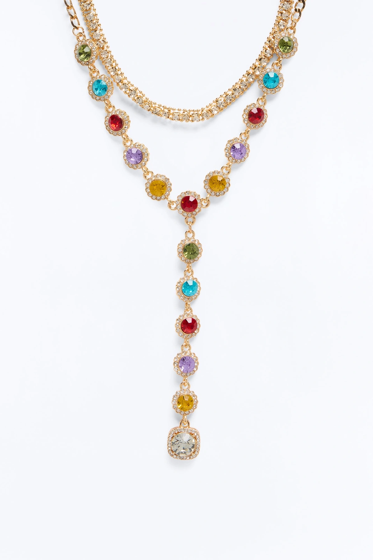 Life Of The Party Layered Lariat Necklace - Multi Color — Multicolor