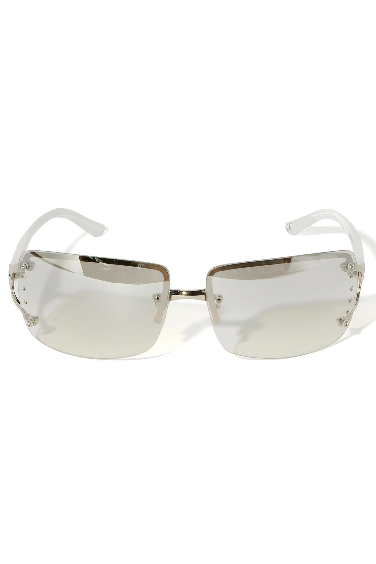 Y2K Rhinestone Sunglasses - White/Silver — Branco/Prateado