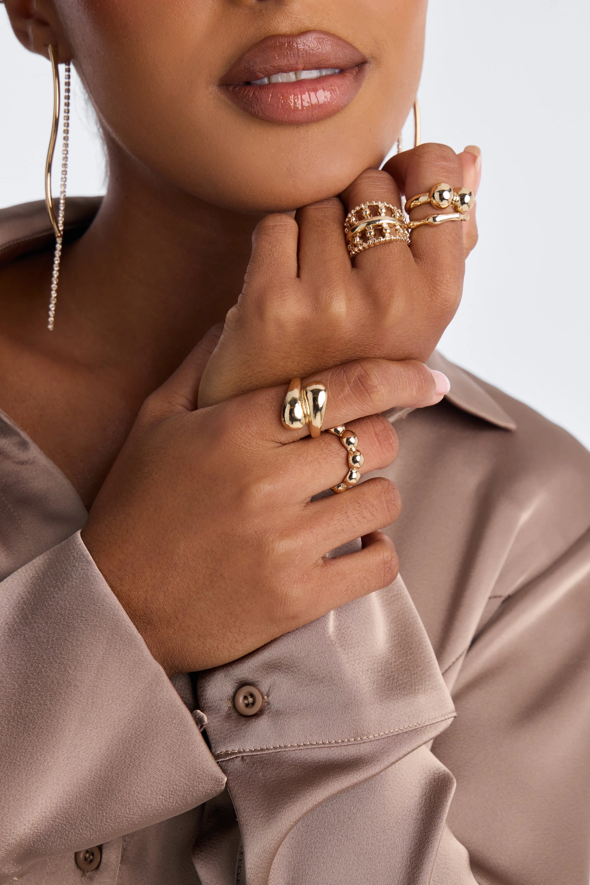 Dare Me 5 Piece Rings Set - Gold — Dourado