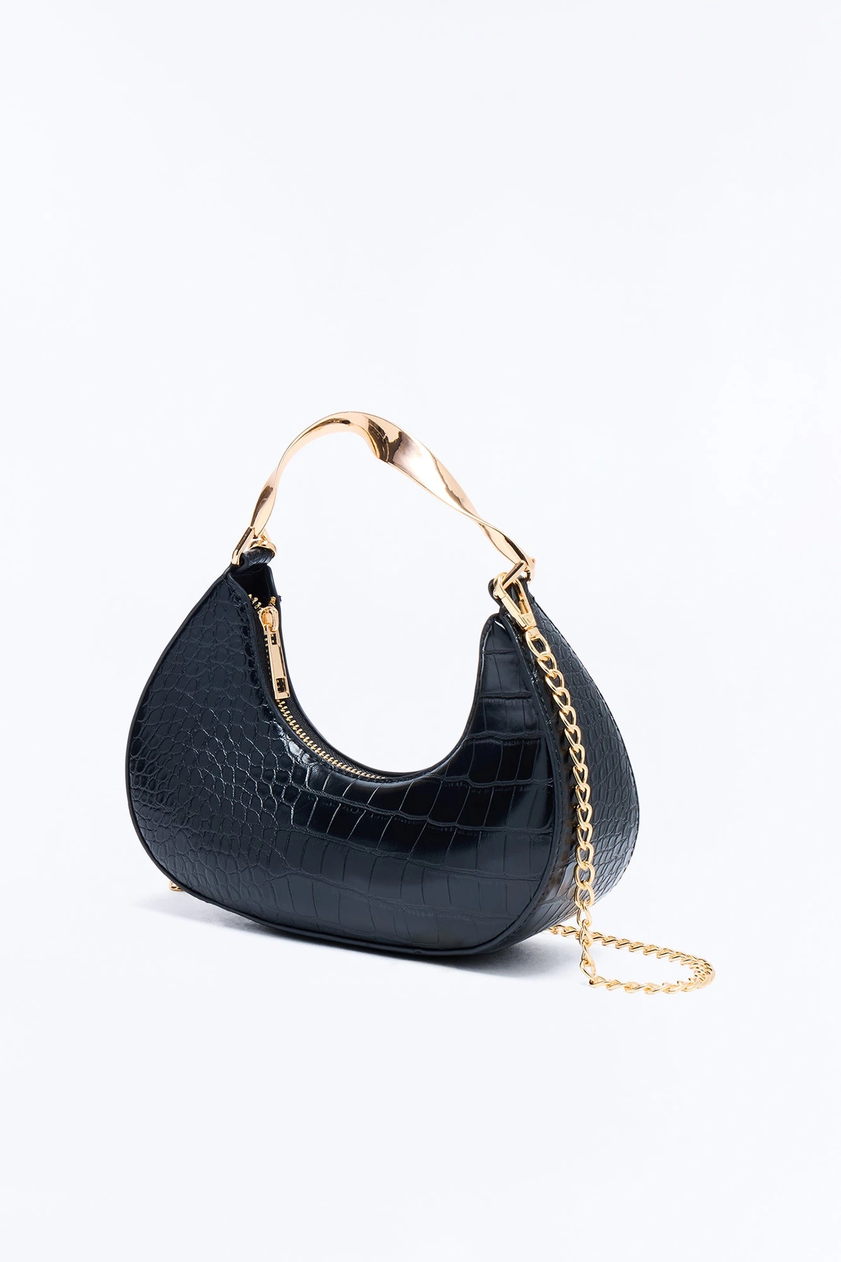 She's Twisted Faux Leather Satchel Handbag - Black — Preto