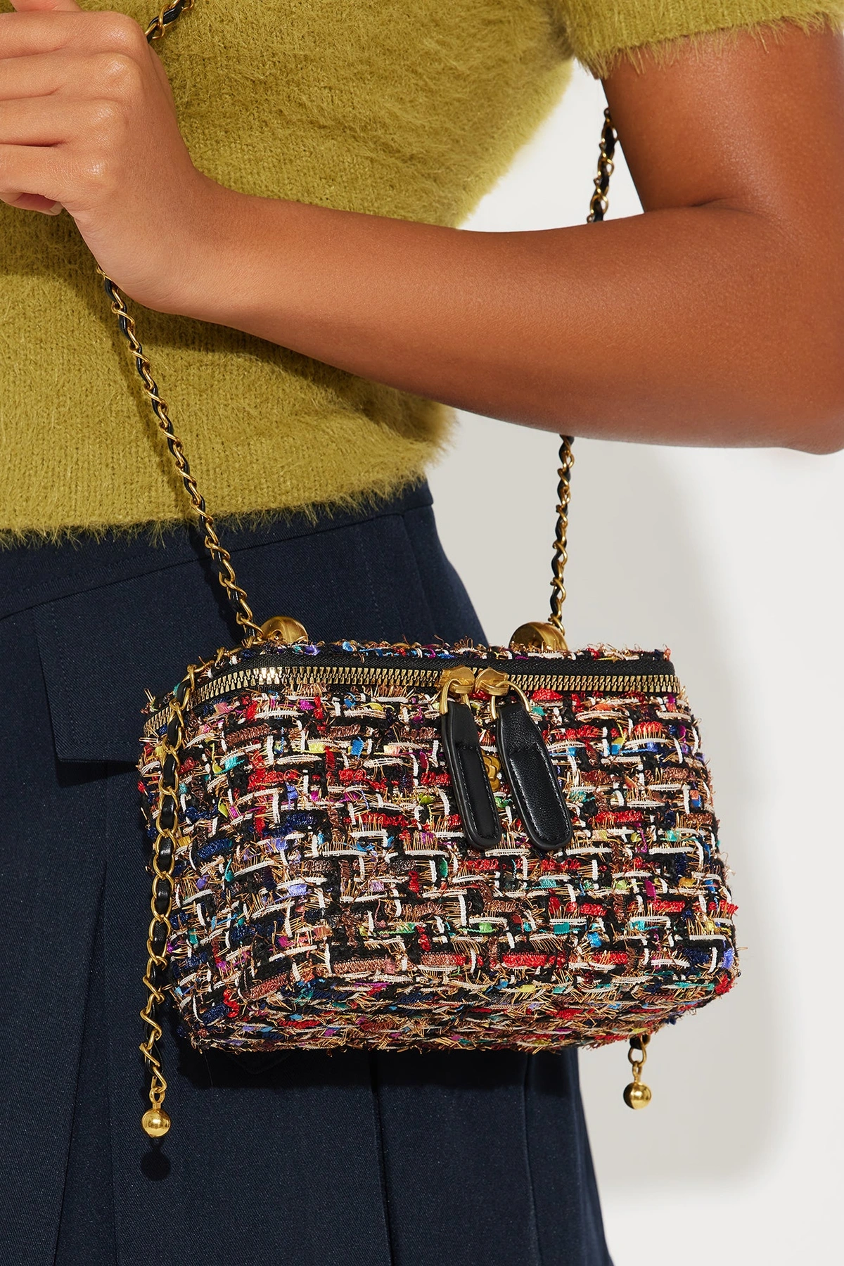 Classic Tweed Crossbody Handbag - Black/combo — Preto/combinação