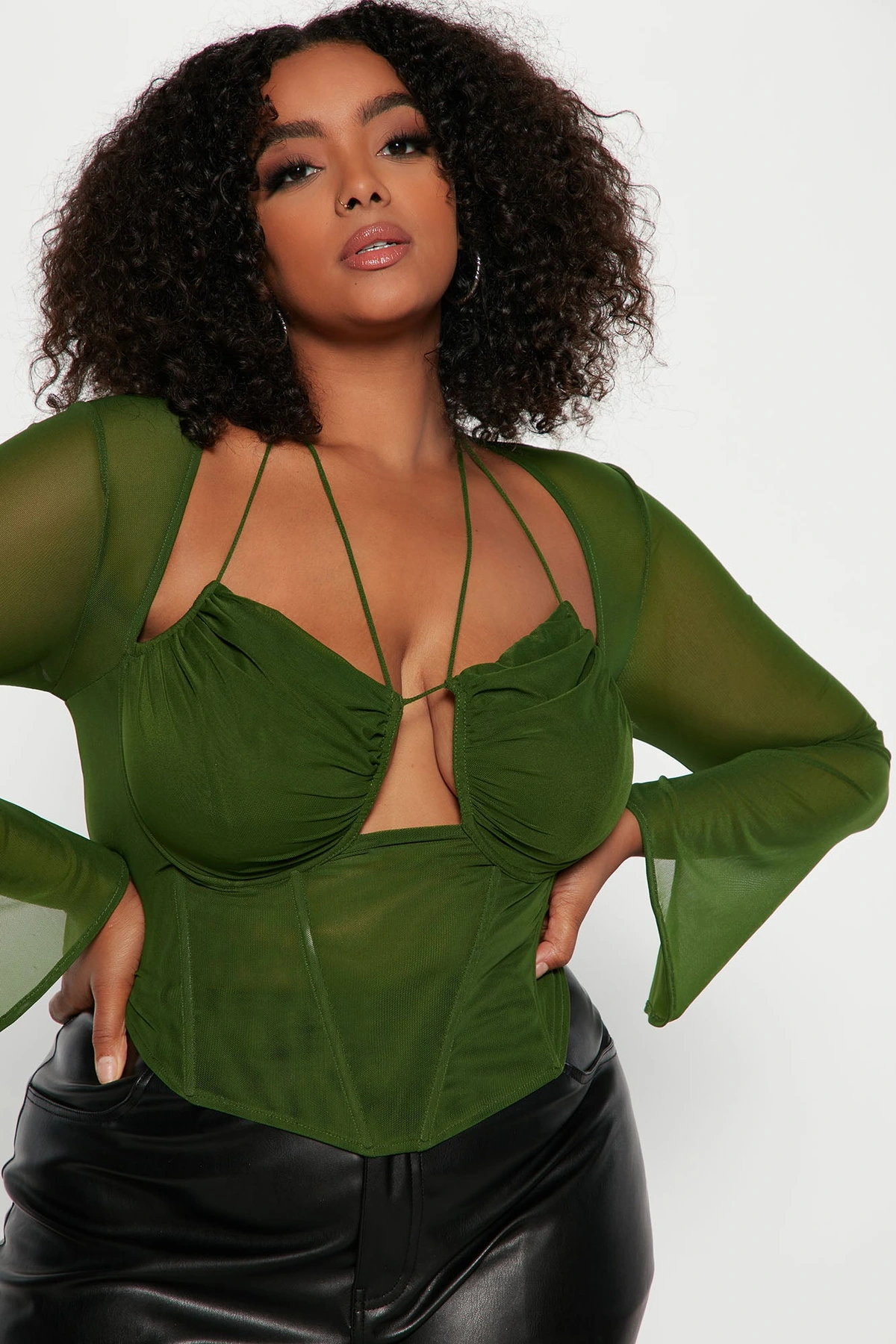 Melanie Mesh Corset Top - Olive — Verde-azeitona
