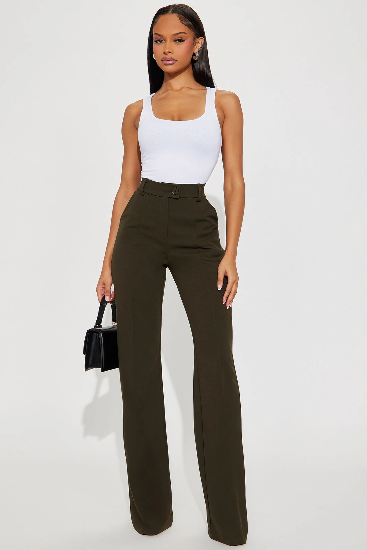 Tall Heidi Wide Leg Trouser Pant - Olive — Verde-azeitona